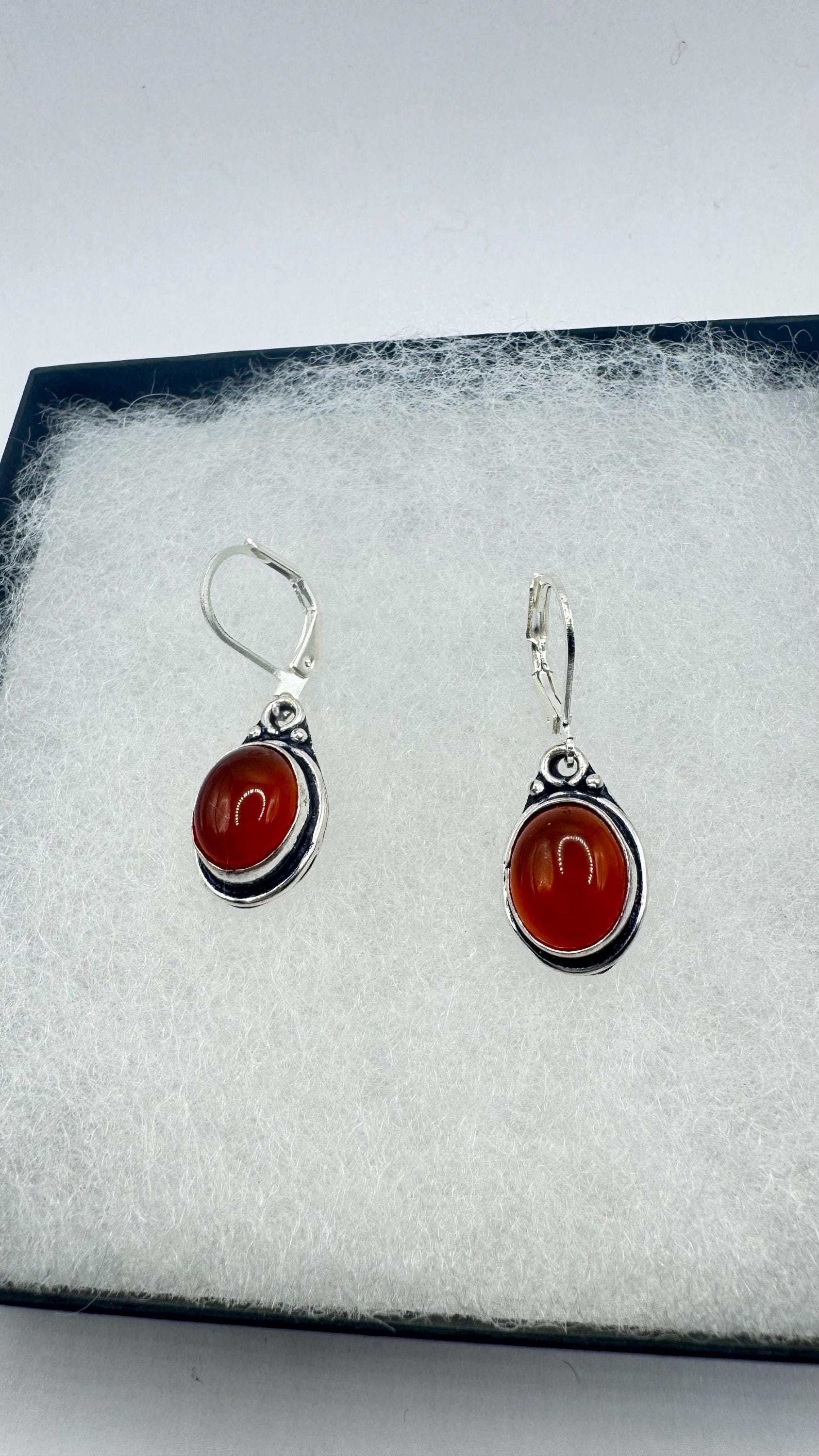 Vintage Genuine are Carnelian 925 Sterling lever backs Silver Filligree Dangle Chandelier Earrings