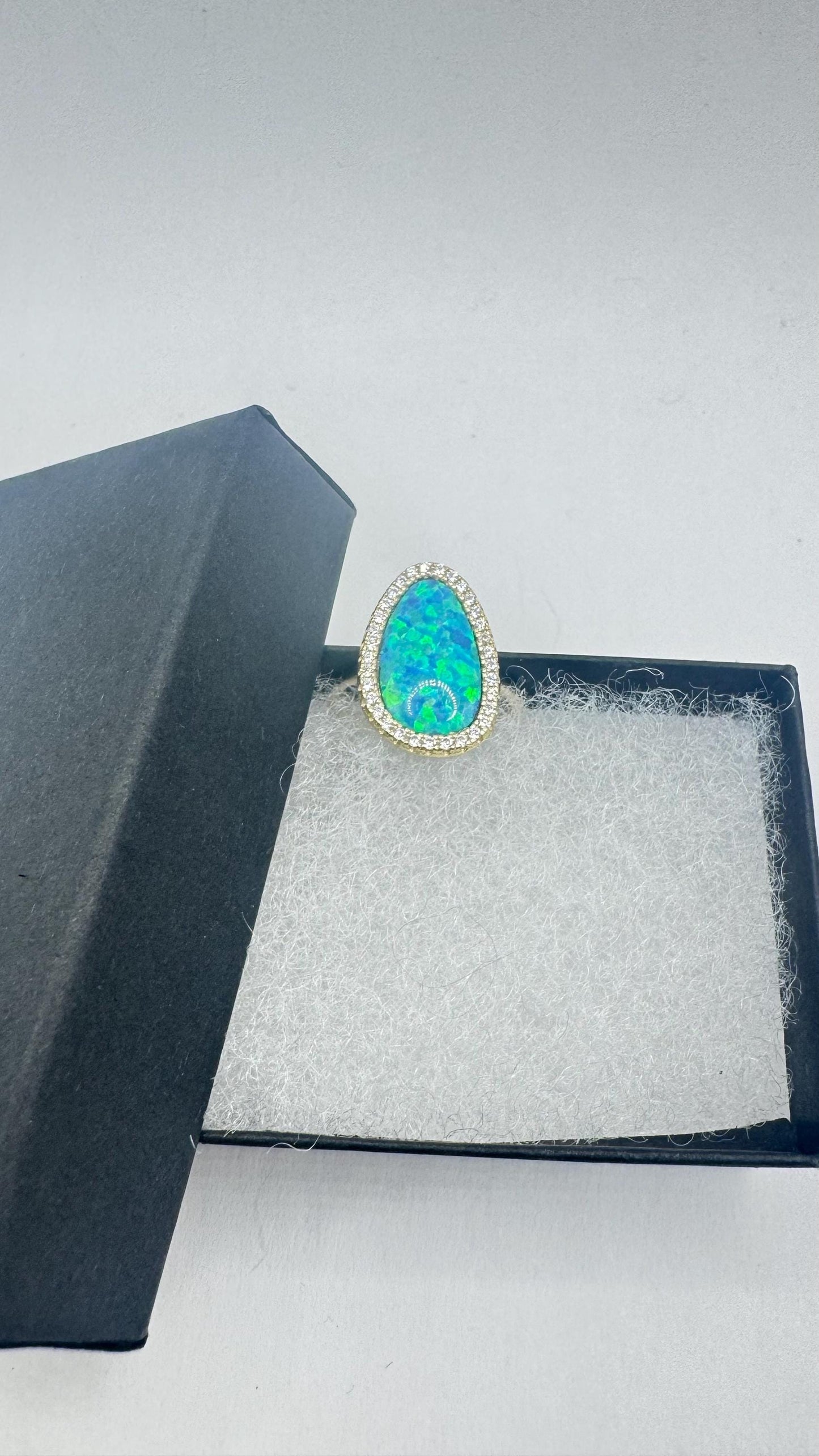 Vintage Blue Fire Opal Ring 925 Sterling Silver Rhodium Size 5