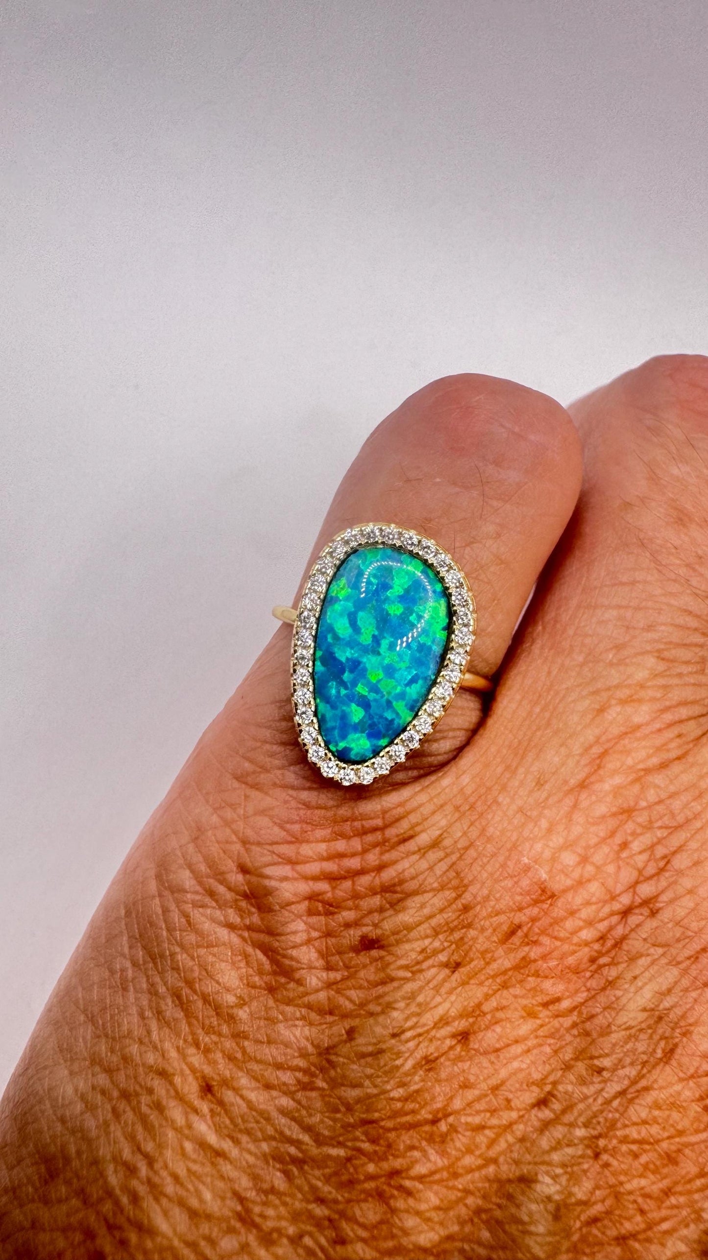 Vintage Blue Fire Opal Ring 925 Sterling Silver Rhodium Size 5