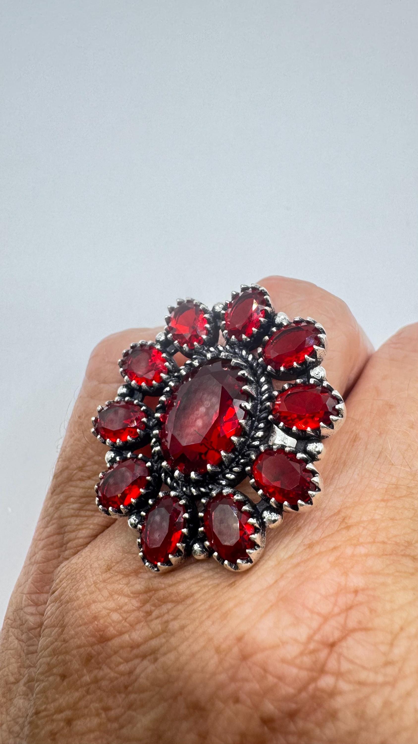 Vintage Ruby red vintage Art Glass Cocktail ring size 6.75