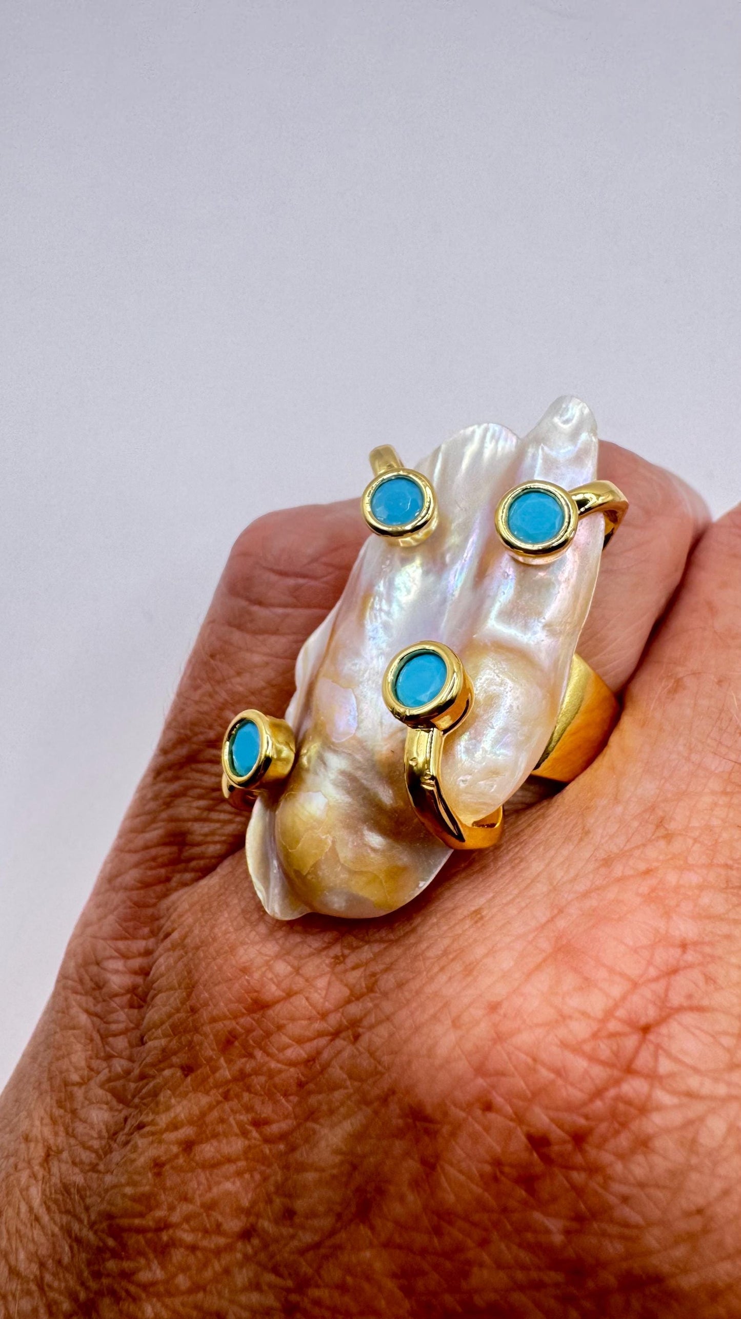 Vintage Biwa Pearl Ring Golden 925 Sterling Silver Cocktail Statement Adjustable