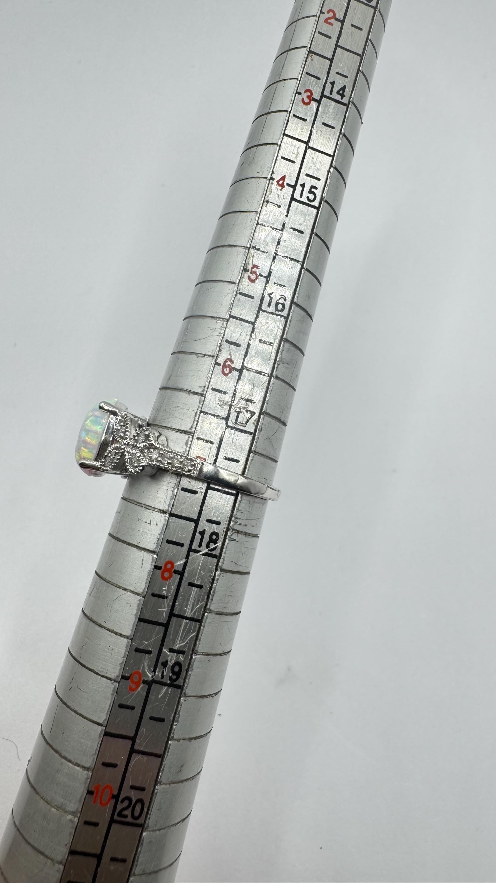 Vintage White Fire Opal Ring 925 Sterling Silver Rhodium