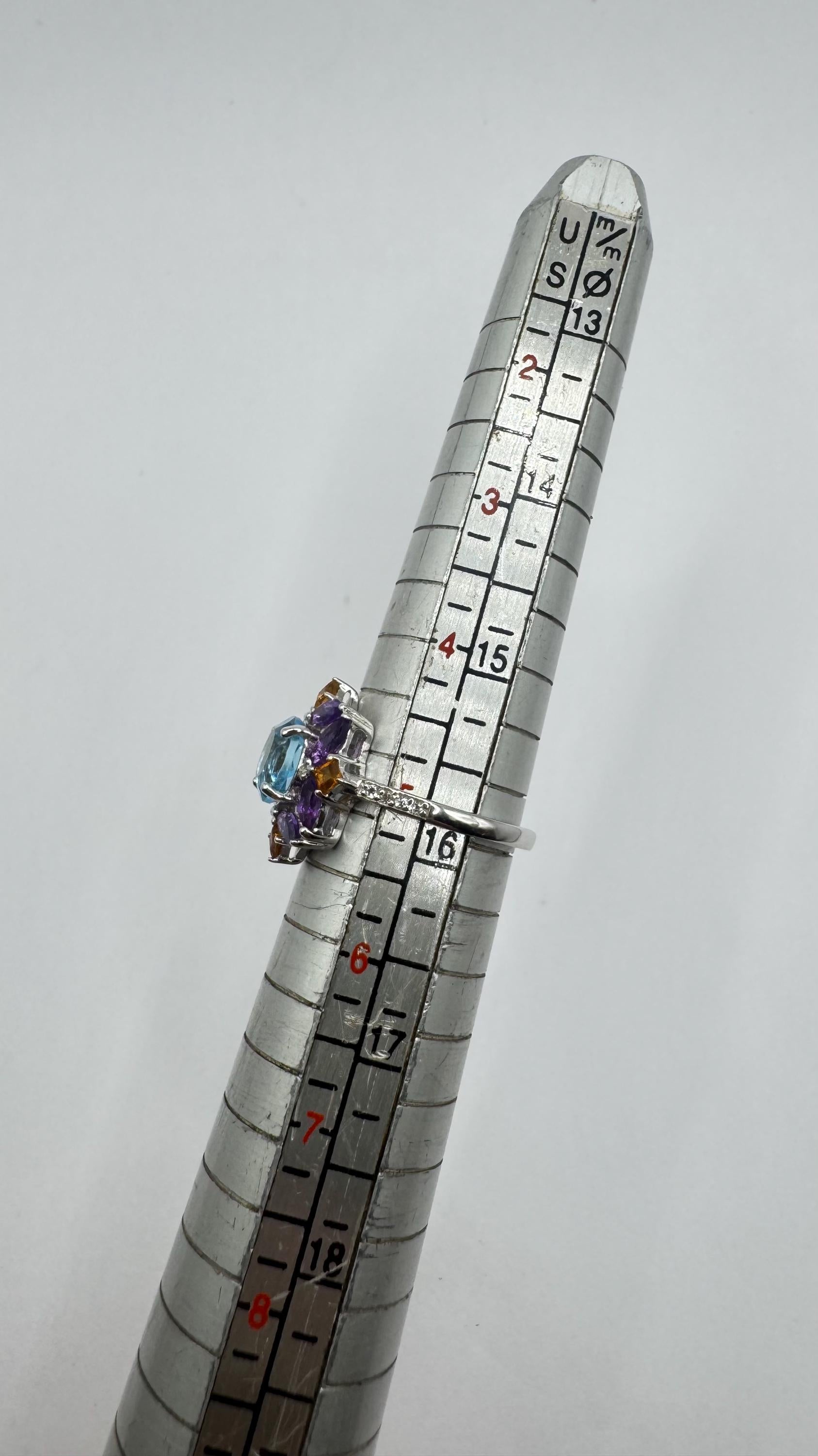 Vintage Blue Topaz and Amethyst Ring 925 Sterling Silver Gothic Cocktail