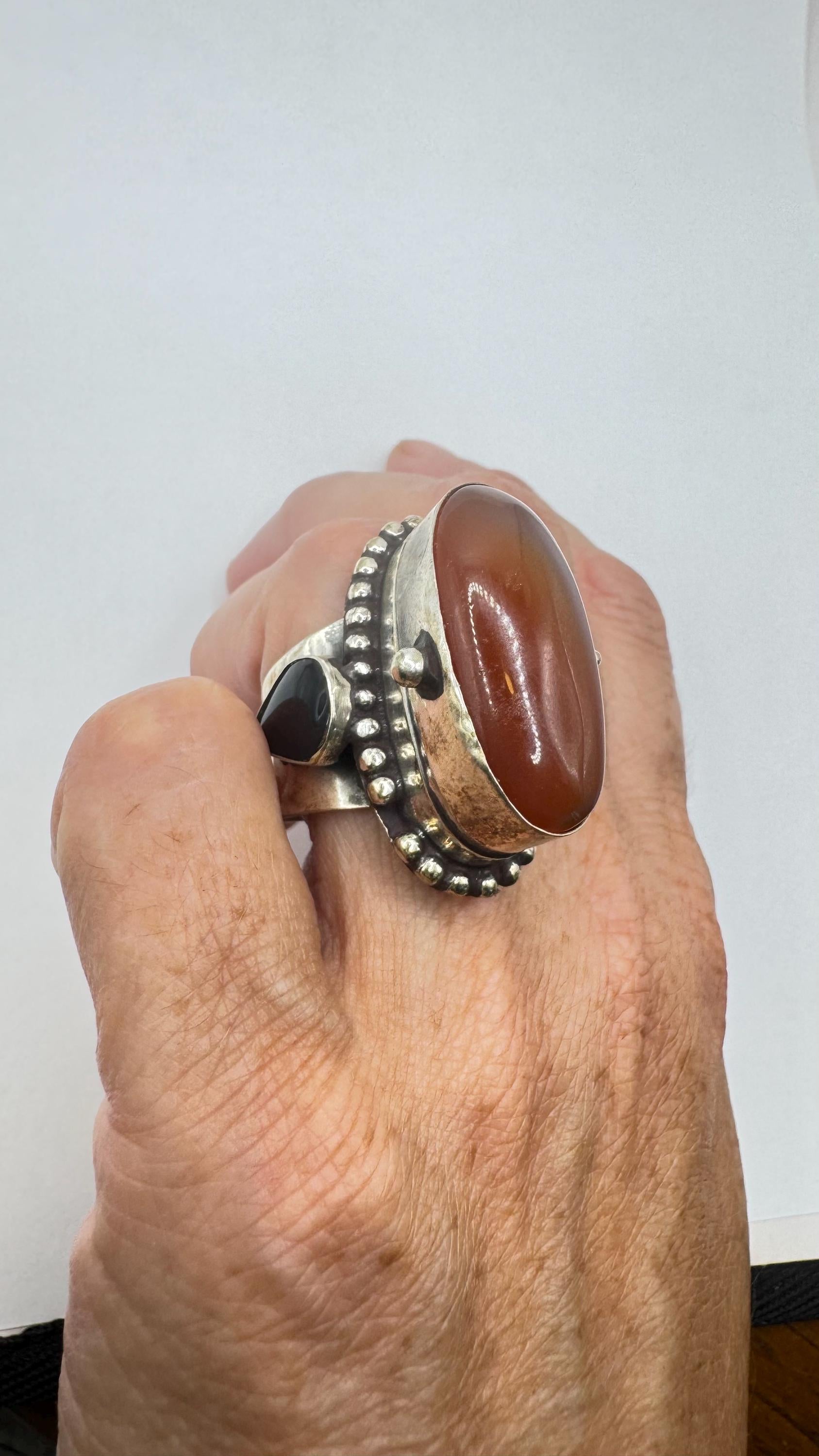 Vintage Red Carnelian Brass Poison Pillbox Ring