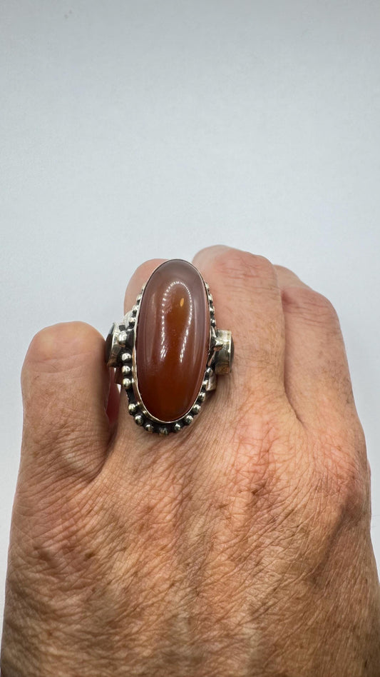 Vintage Red Carnelian Brass Poison Pillbox Ring