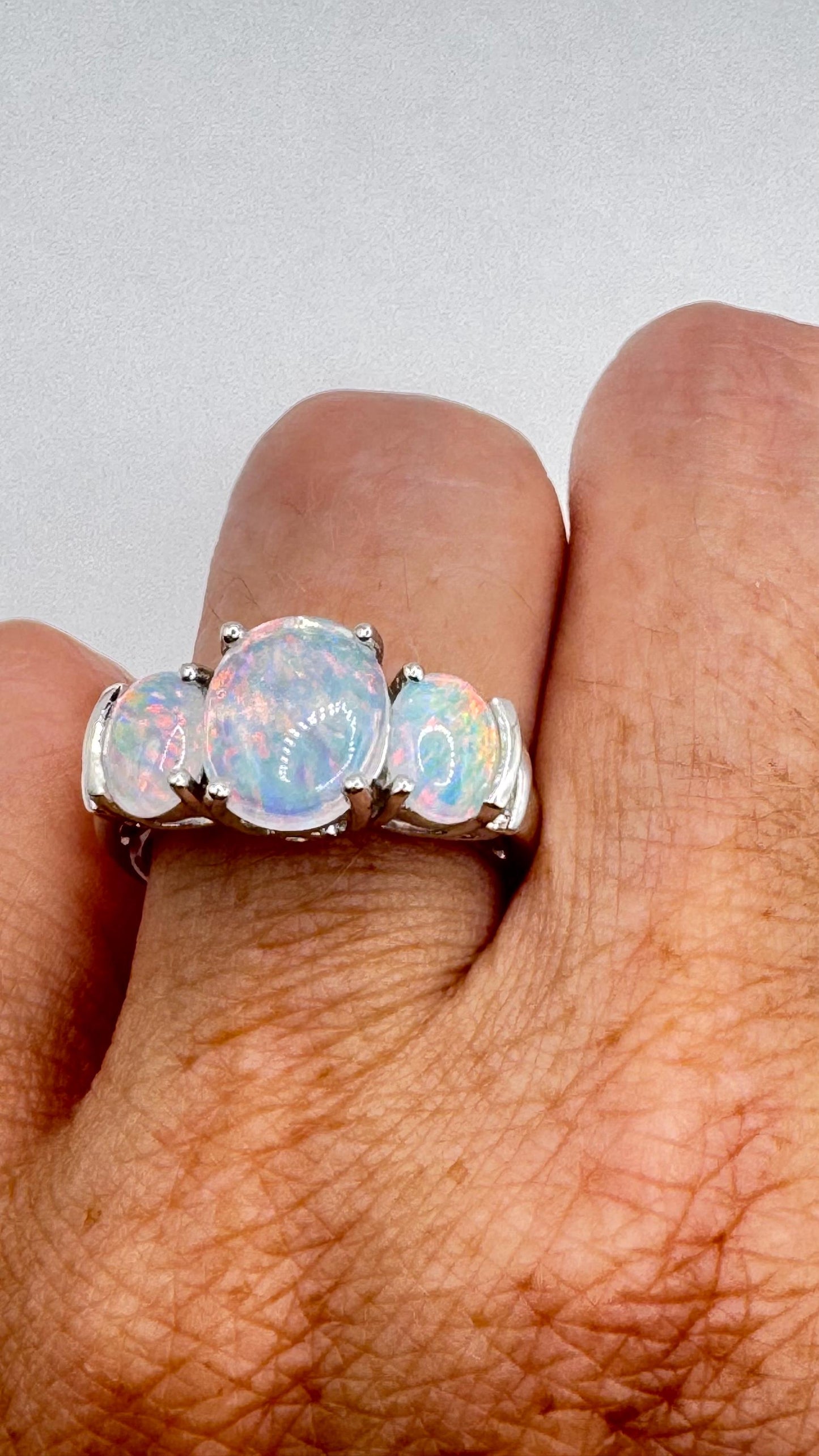 Vintage Fire Opal 925 Sterling Silver Diamond Chip Ring