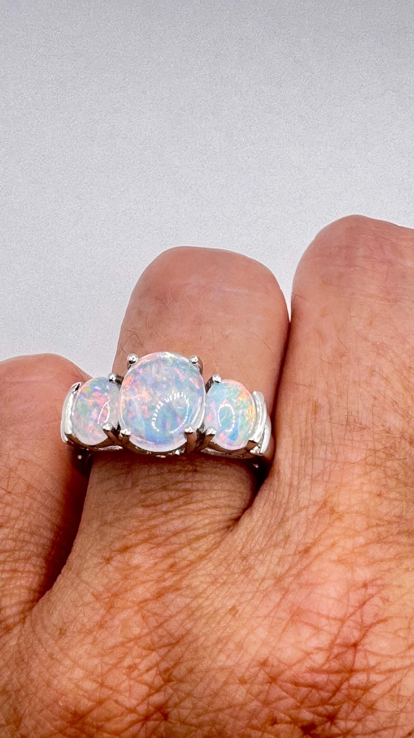 Vintage Fire Opal 925 Sterling Silver Diamond Chip Ring