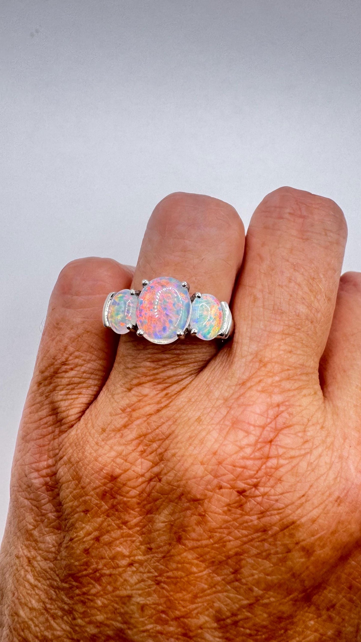Vintage Fire Opal 925 Sterling Silver Diamond Chip Ring