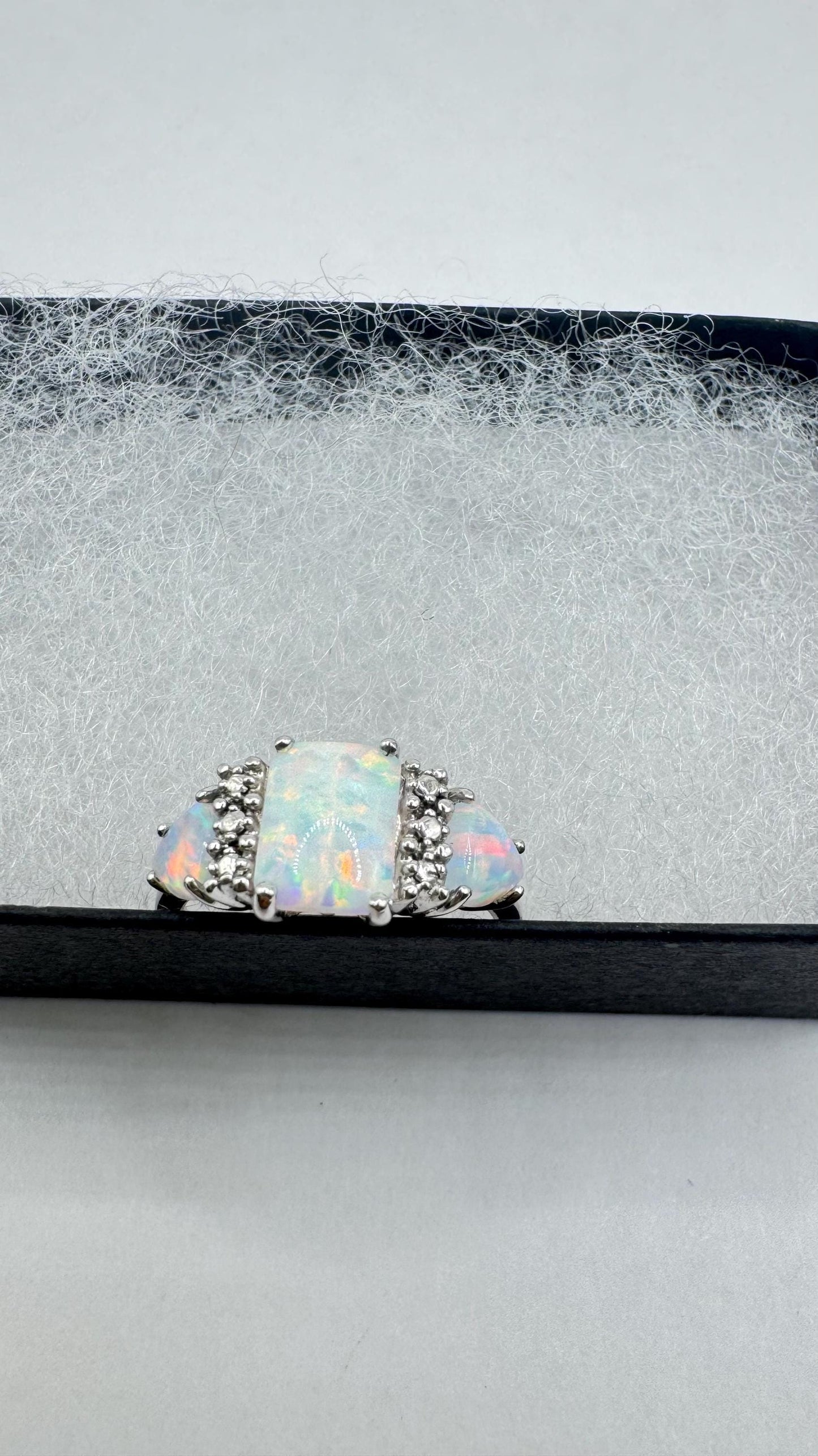 Vintage Fire Opal 925 Sterling Silver Diamond Chip Ring
