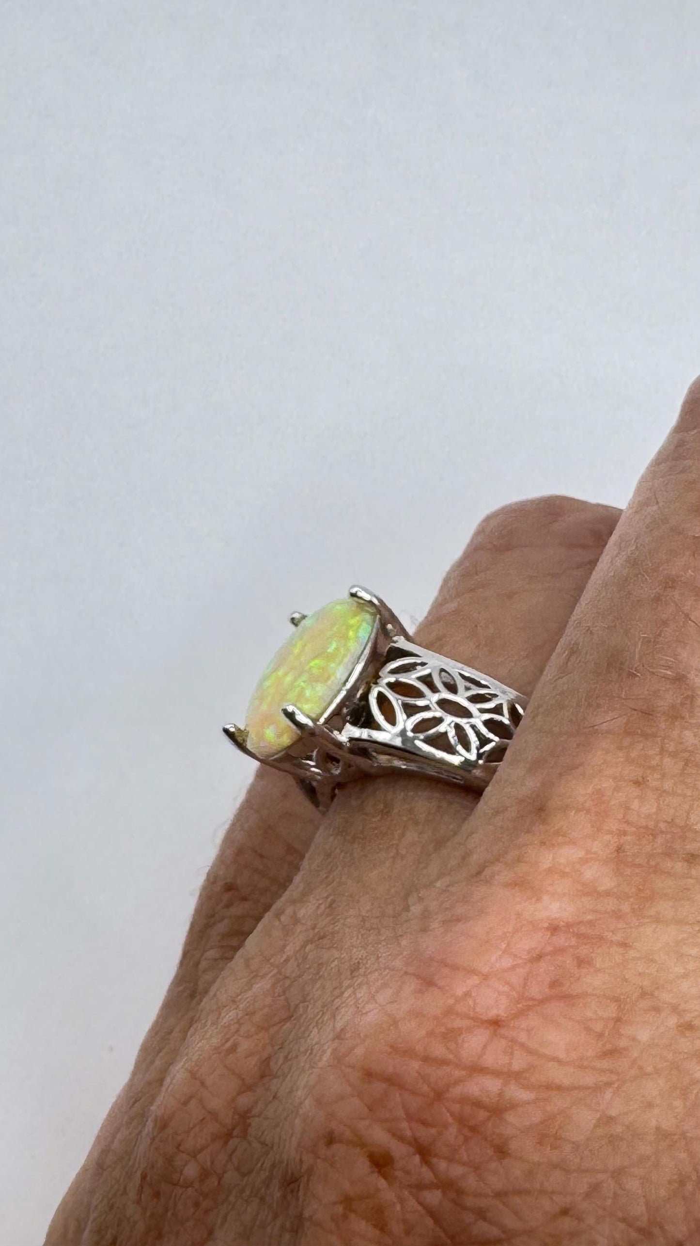 Vintage Fire Opal 925 Sterling Silver Diamond Chip Ring