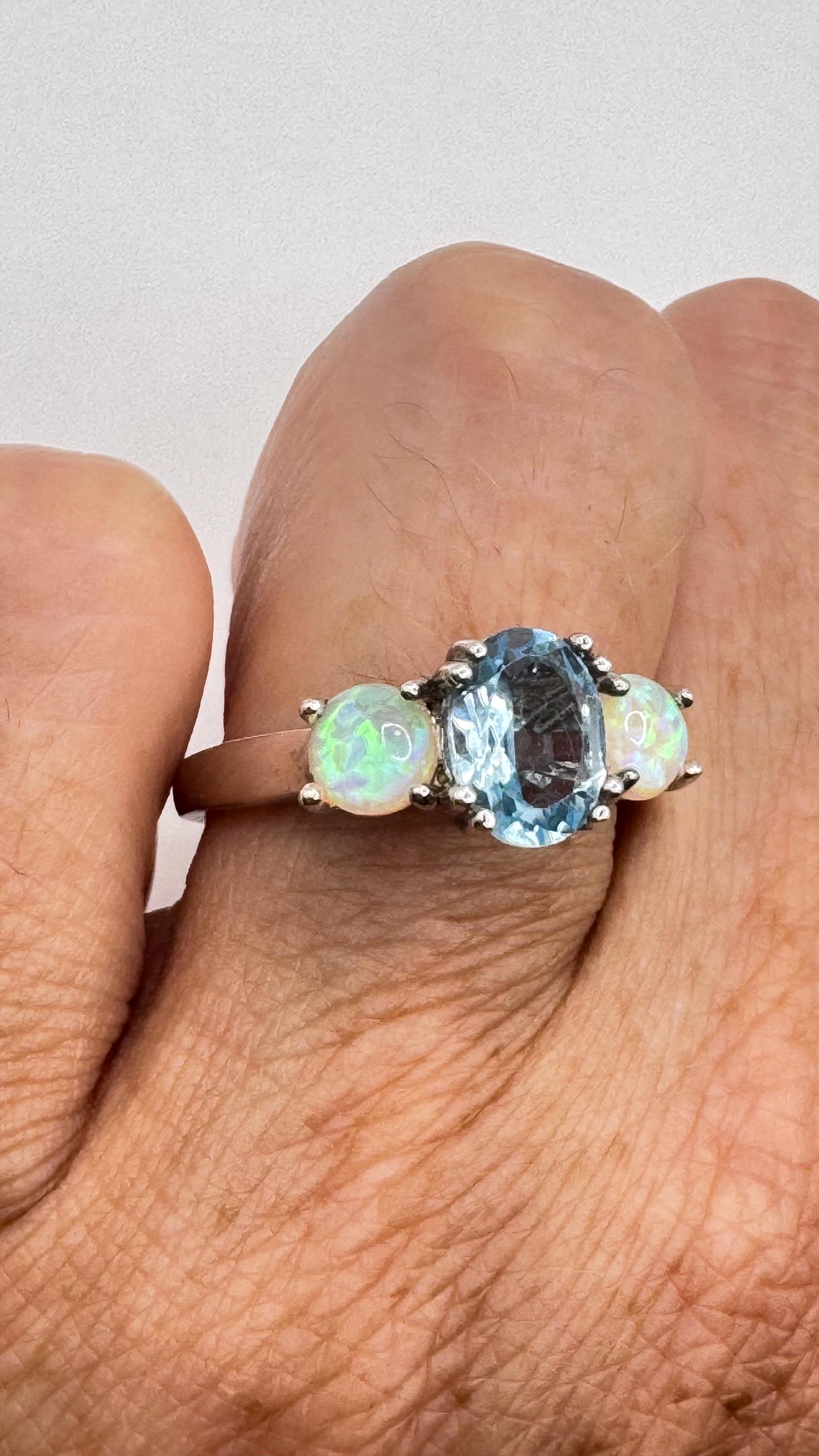 Vintage Fire Opal 925 Sterling Silver Diamond Chip Ring