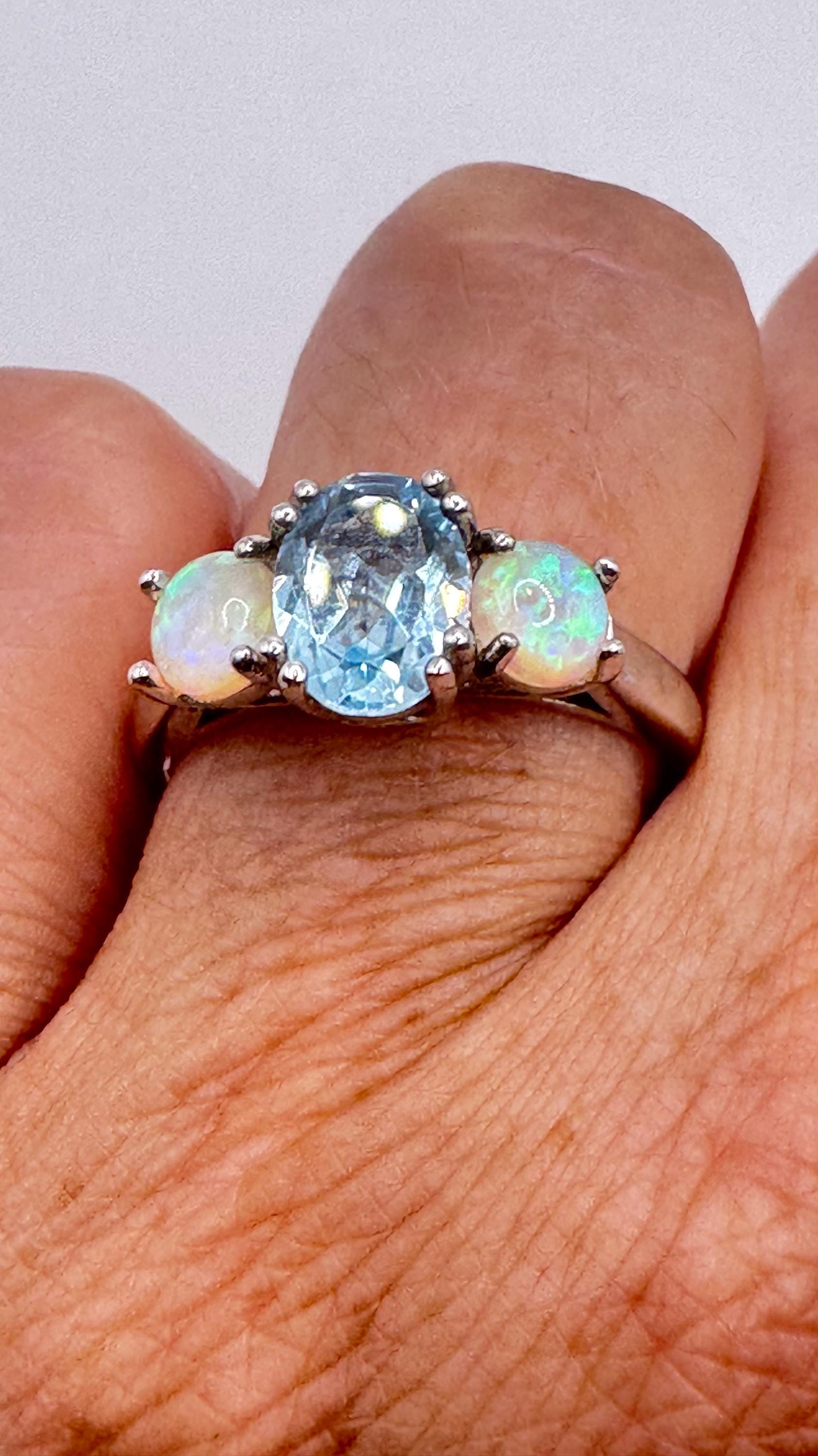 Vintage Fire Opal 925 Sterling Silver Diamond Chip Ring