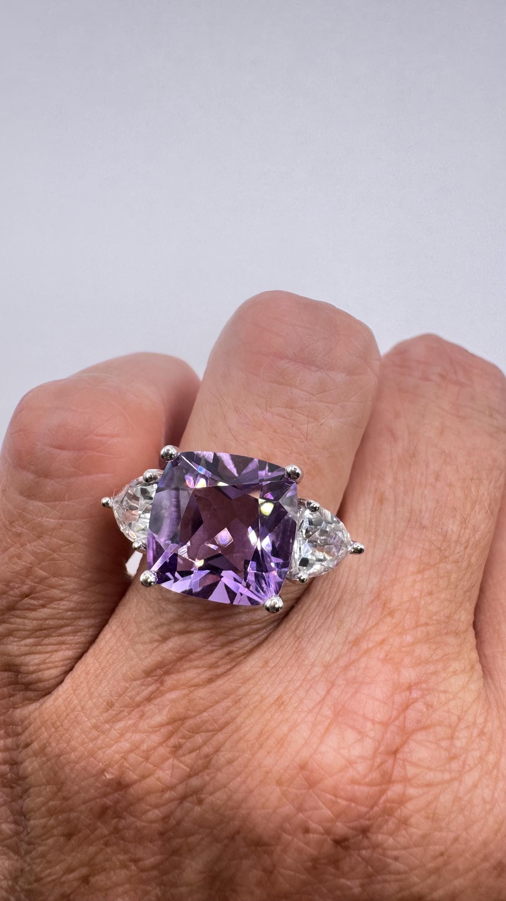 Vintage Purple Genuine Amethyst Setting 925 Sterling Silver Promise Ring
