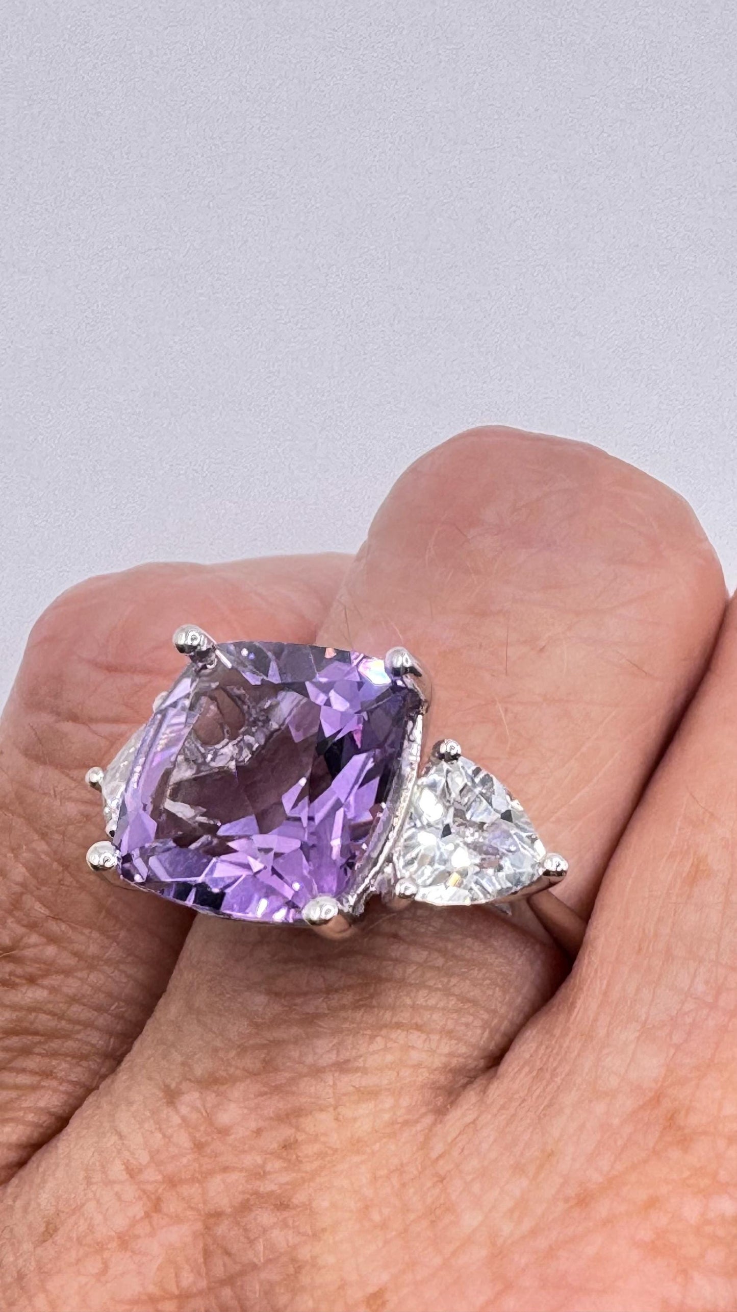 Vintage Purple Genuine Amethyst Setting 925 Sterling Silver Promise Ring