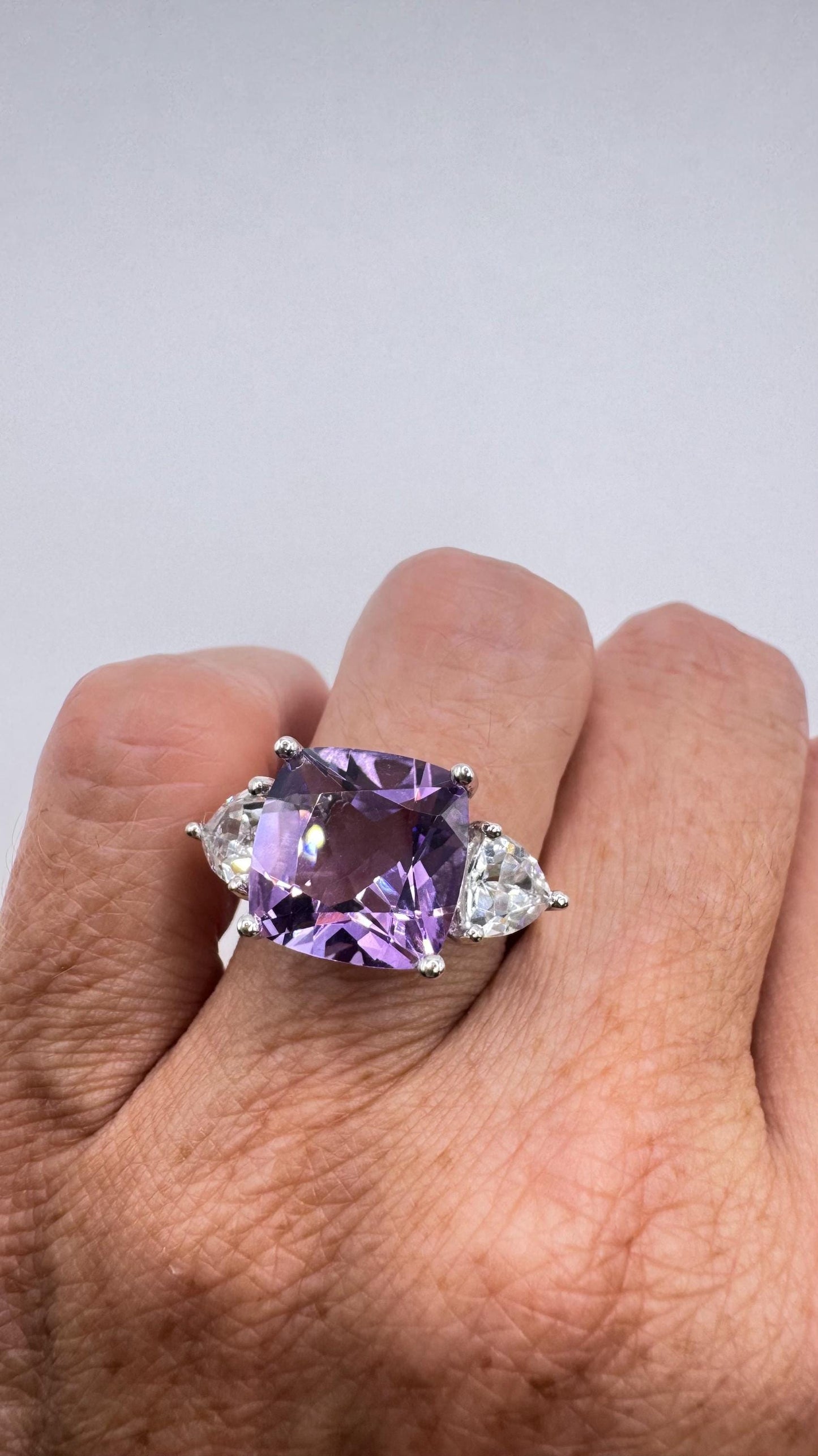 Vintage Purple Genuine Amethyst Setting 925 Sterling Silver Promise Ring