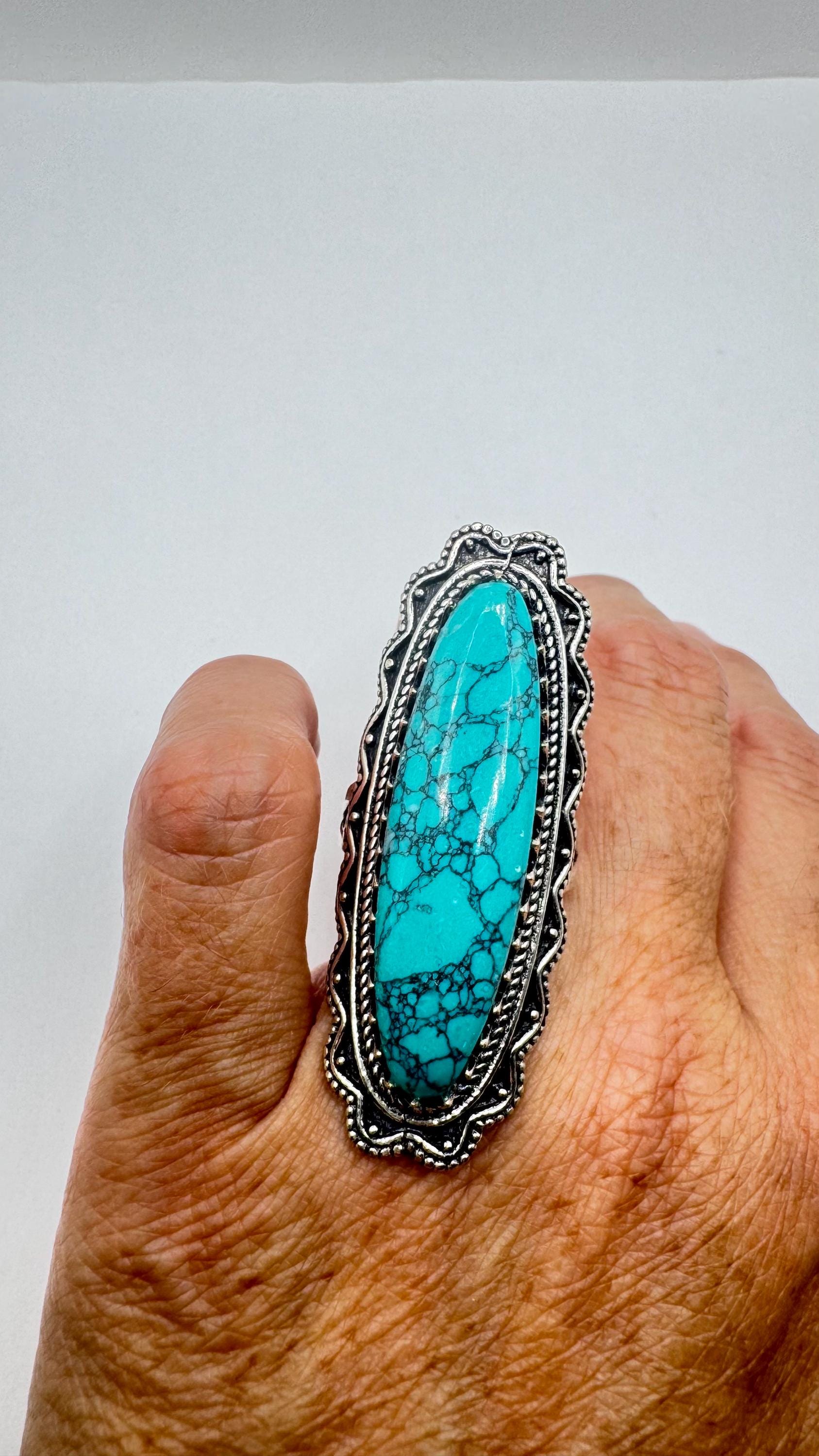 Vintage Blue Howlite Turquoise chunky statement Ring