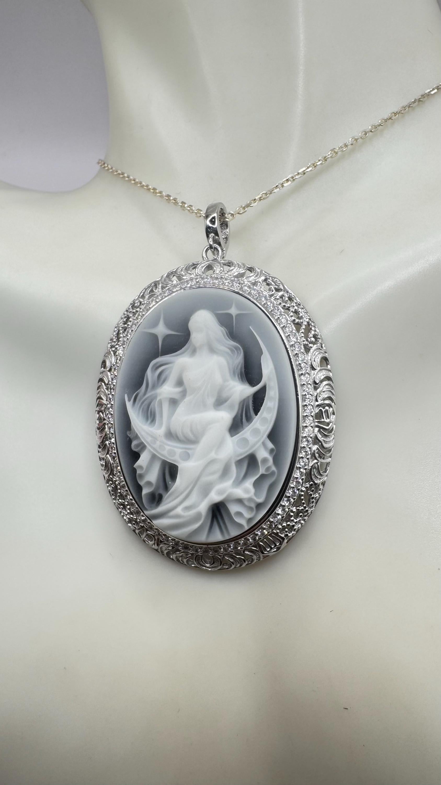 Vintage Genuine Pearl Black Onyx Cameo Sterling Silver Necklace Choker