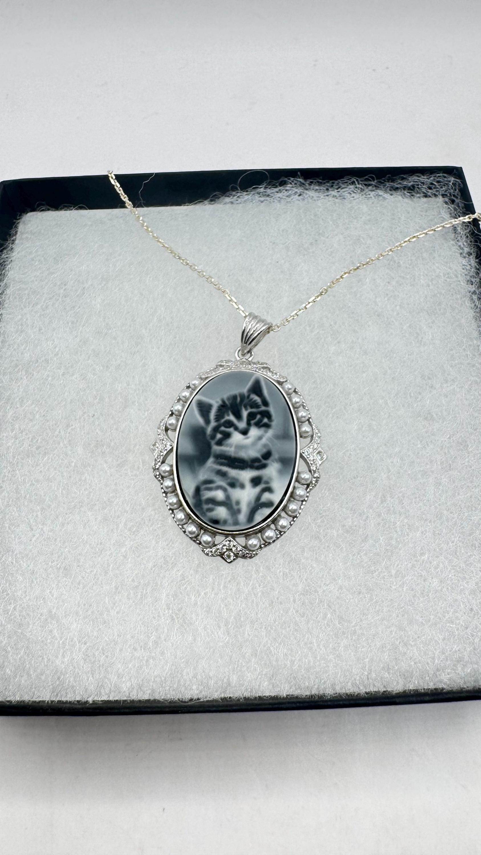 Vintage Genuine Pearl Black Onyx Cameo Sterling Silver Necklace Choker