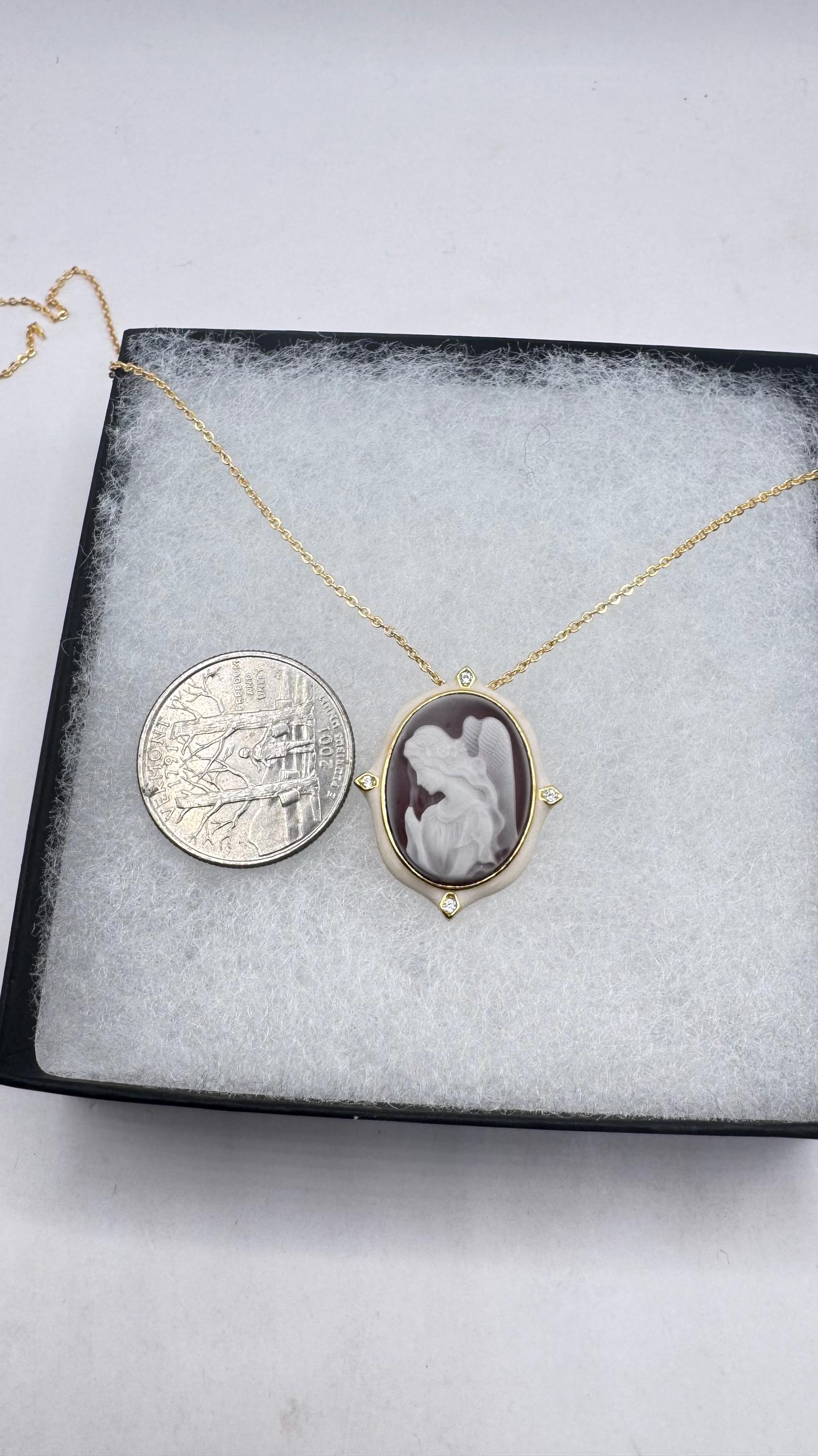 Vintage Carved Angel Onyx Cameo Gold 925 Sterling silver Necklace Choker