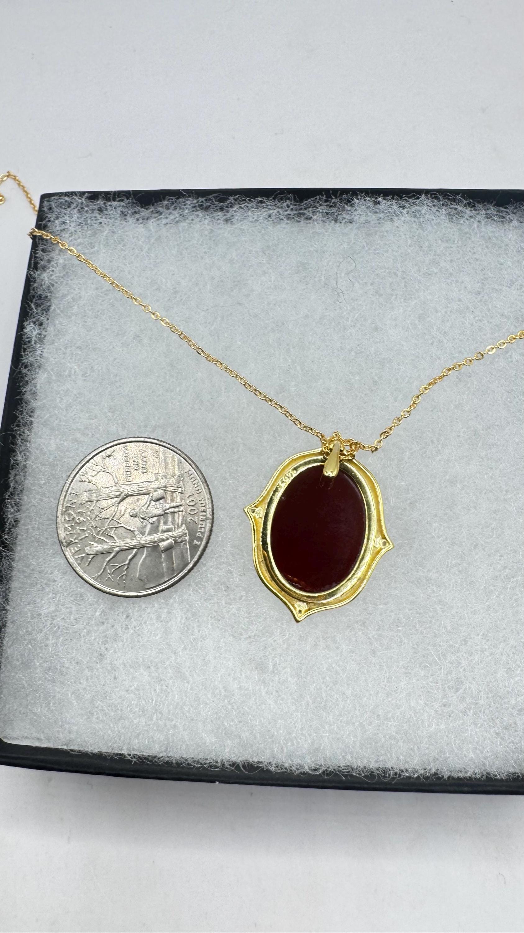 Vintage Carved Angel Onyx Cameo Gold 925 Sterling silver Necklace Choker