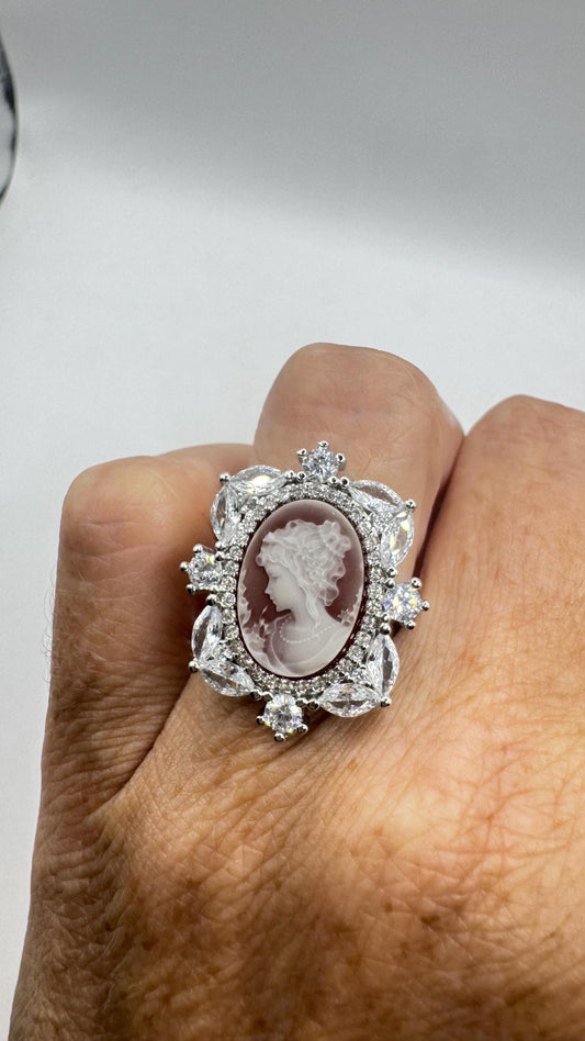 Vintage Cameo 925 Sterling Silver Cocktail Ring