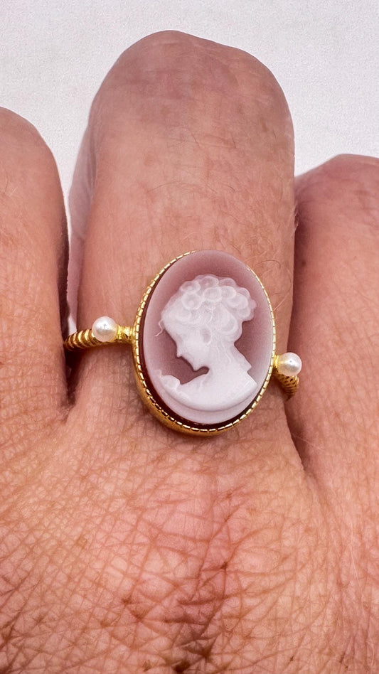 Vintage Cameo 925 Sterling Silver Cocktail Ring