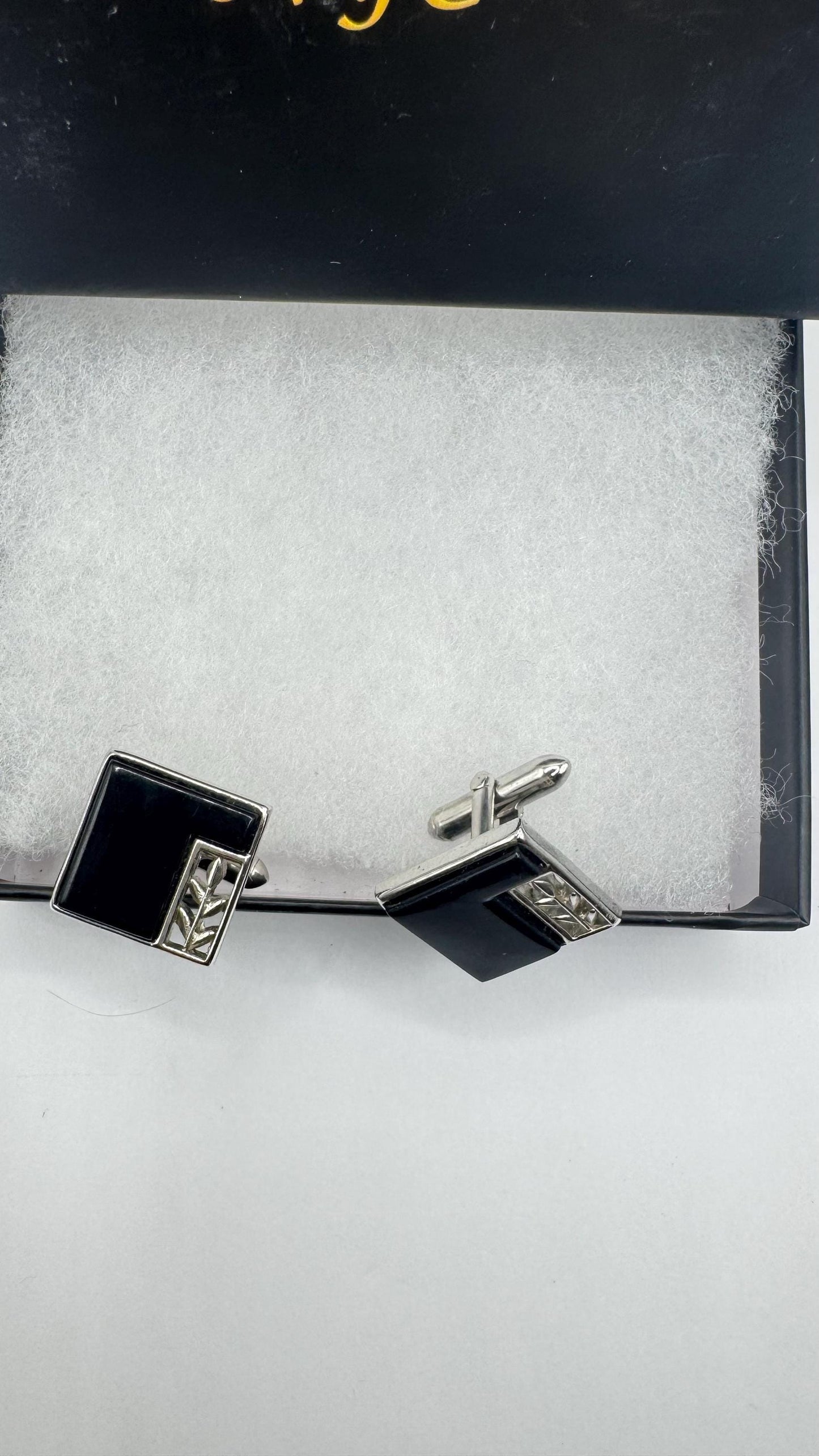Vintage Black Onyx Silver Cuff Links