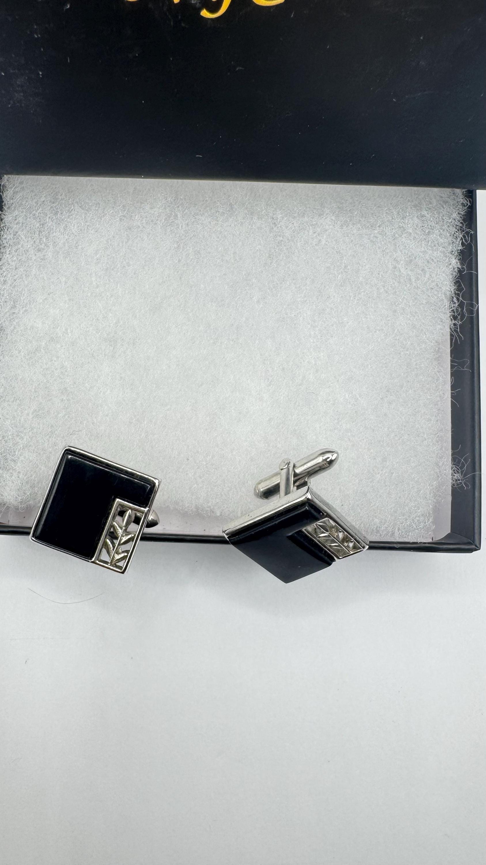 Vintage Black Onyx Silver Cuff Links