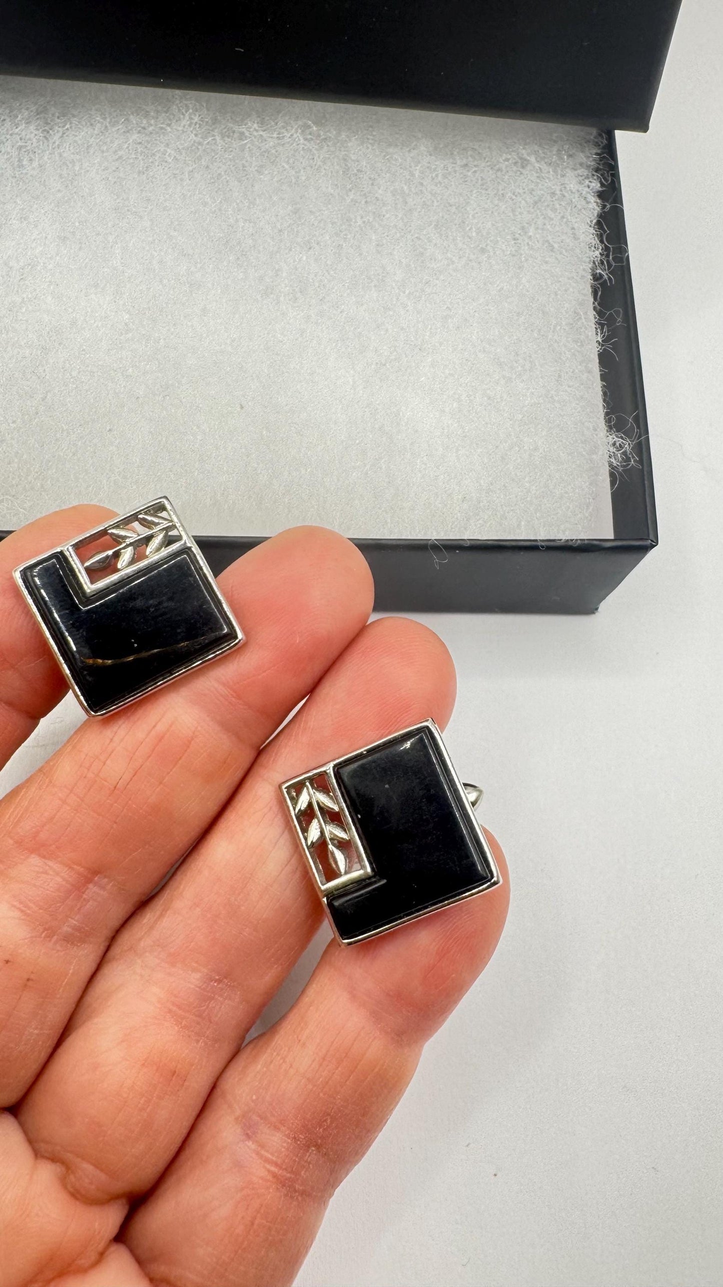 Vintage Black Onyx Silver Cuff Links