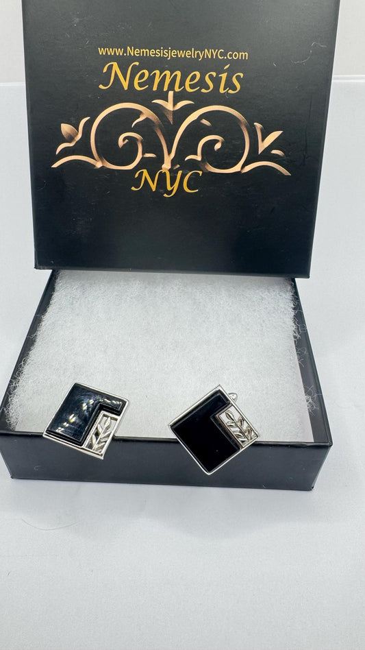 Vintage Black Onyx Silver Cuff Links