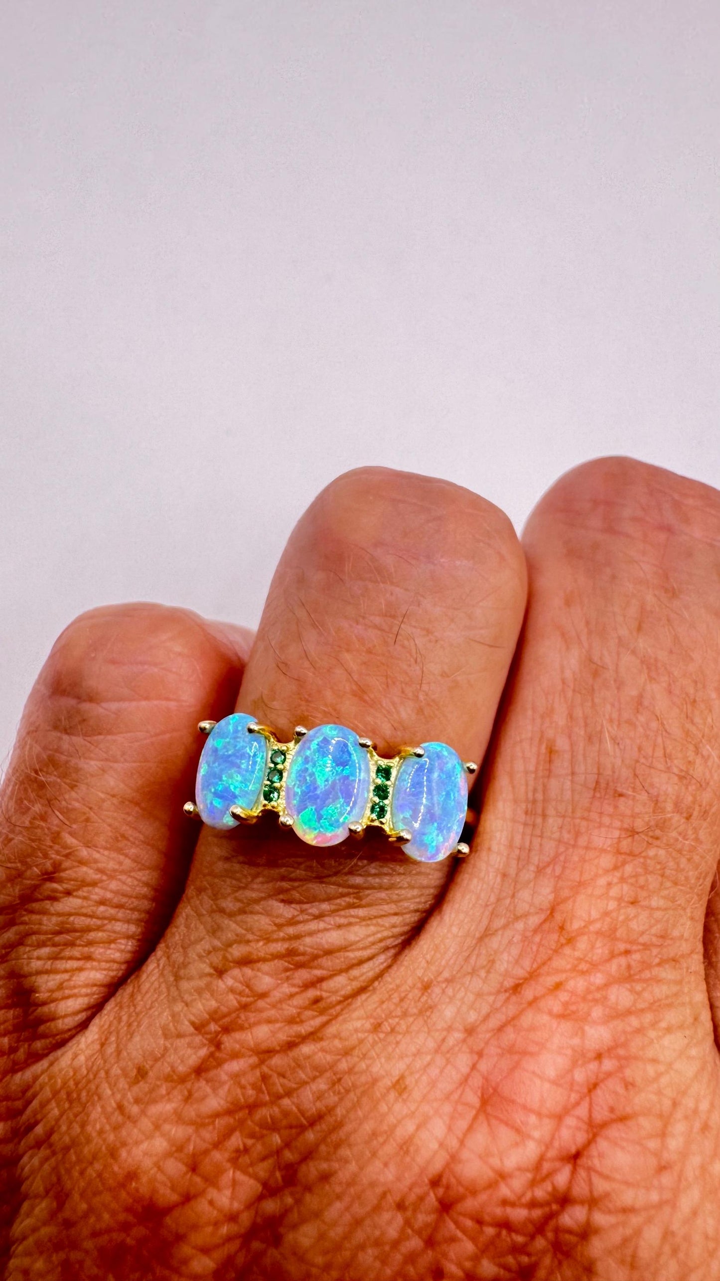 Vintage Fire Opal & Chrome Diopside Ring, 925 Sterling Silver