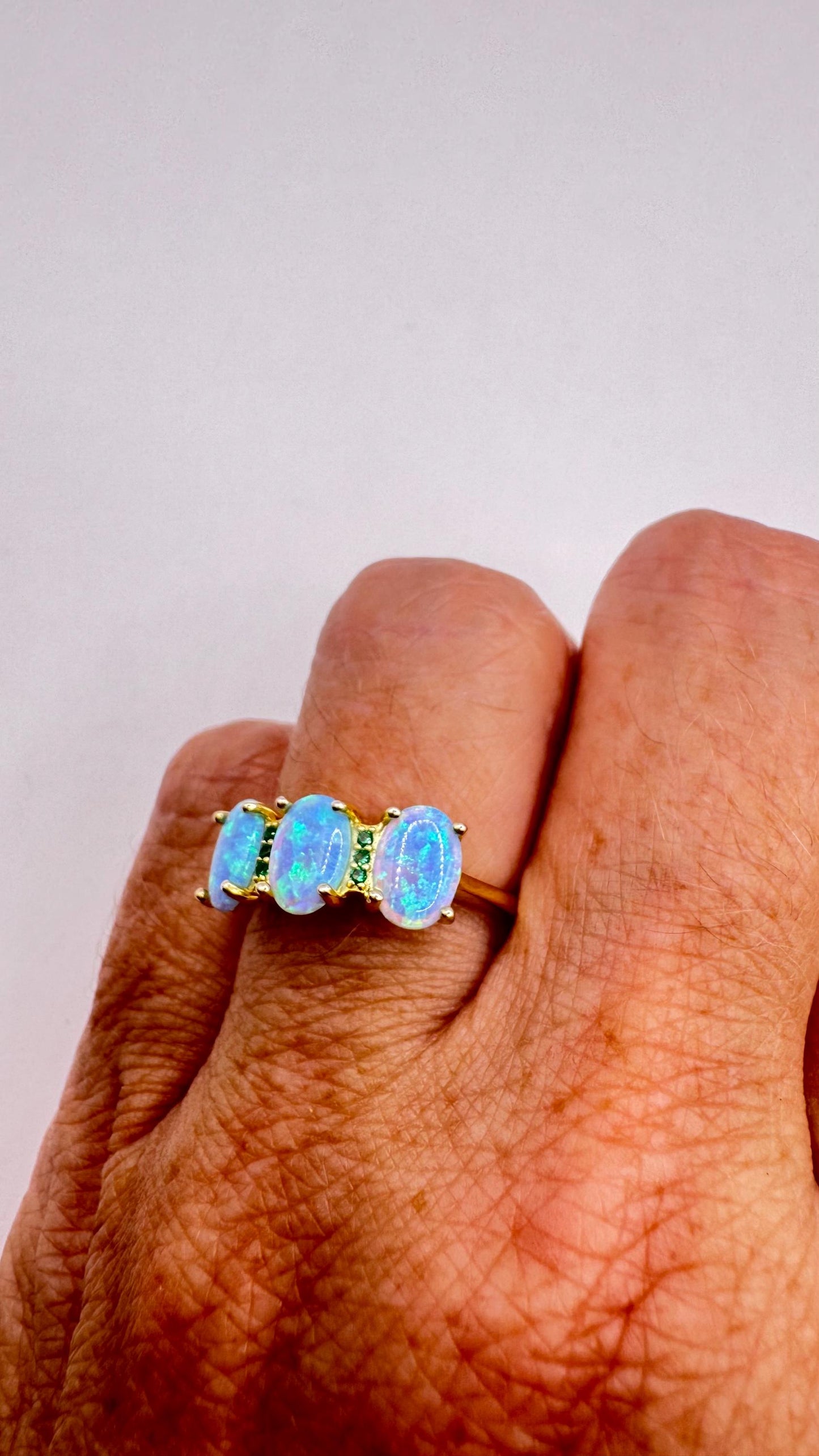 Vintage Fire Opal & Chrome Diopside Ring, 925 Sterling Silver