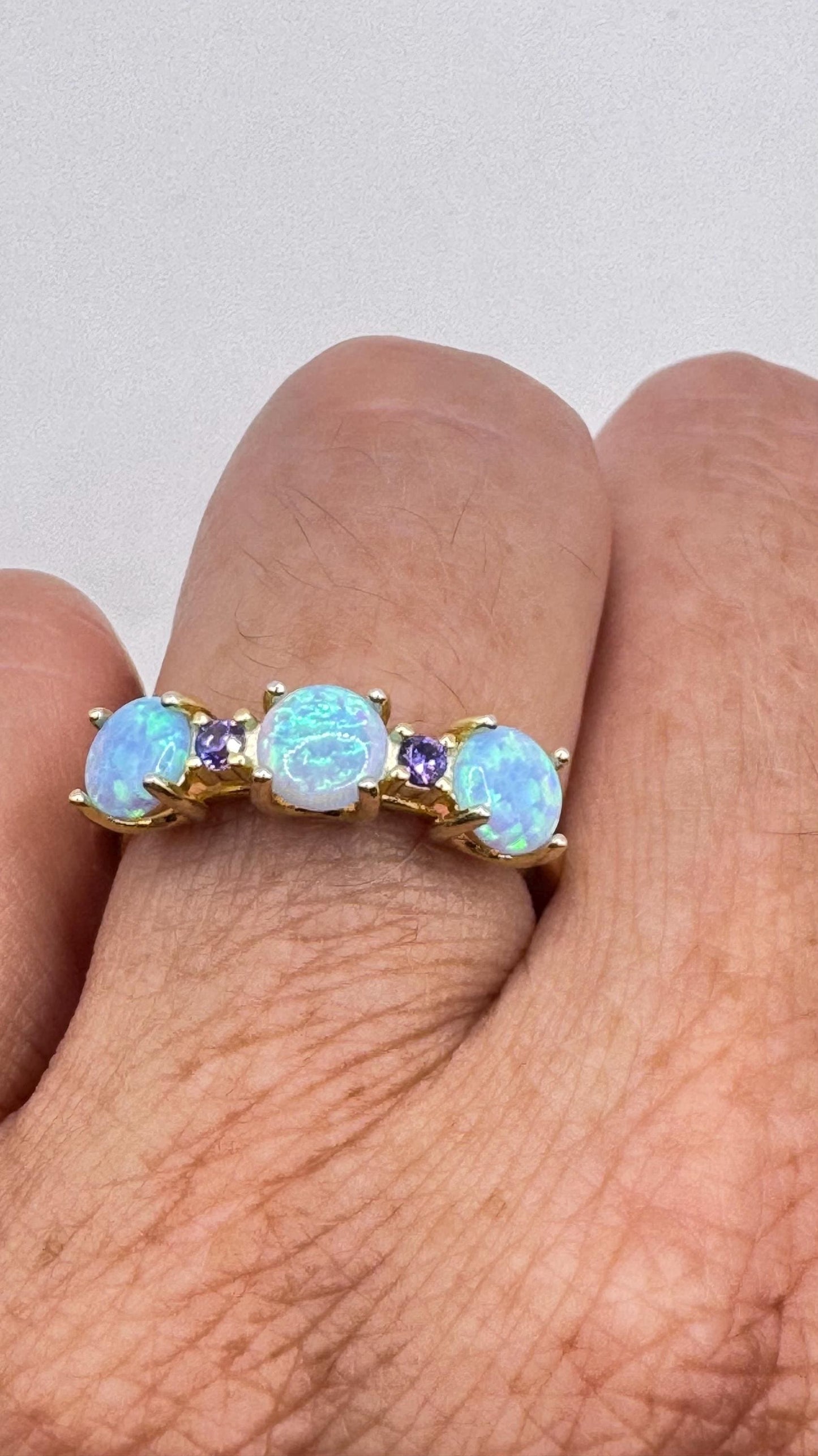 Vintage Fire Opal Green Chrome Diopside Ring Gold 925 Sterling Silver Cocktail Weddng Band Bride Something Blue