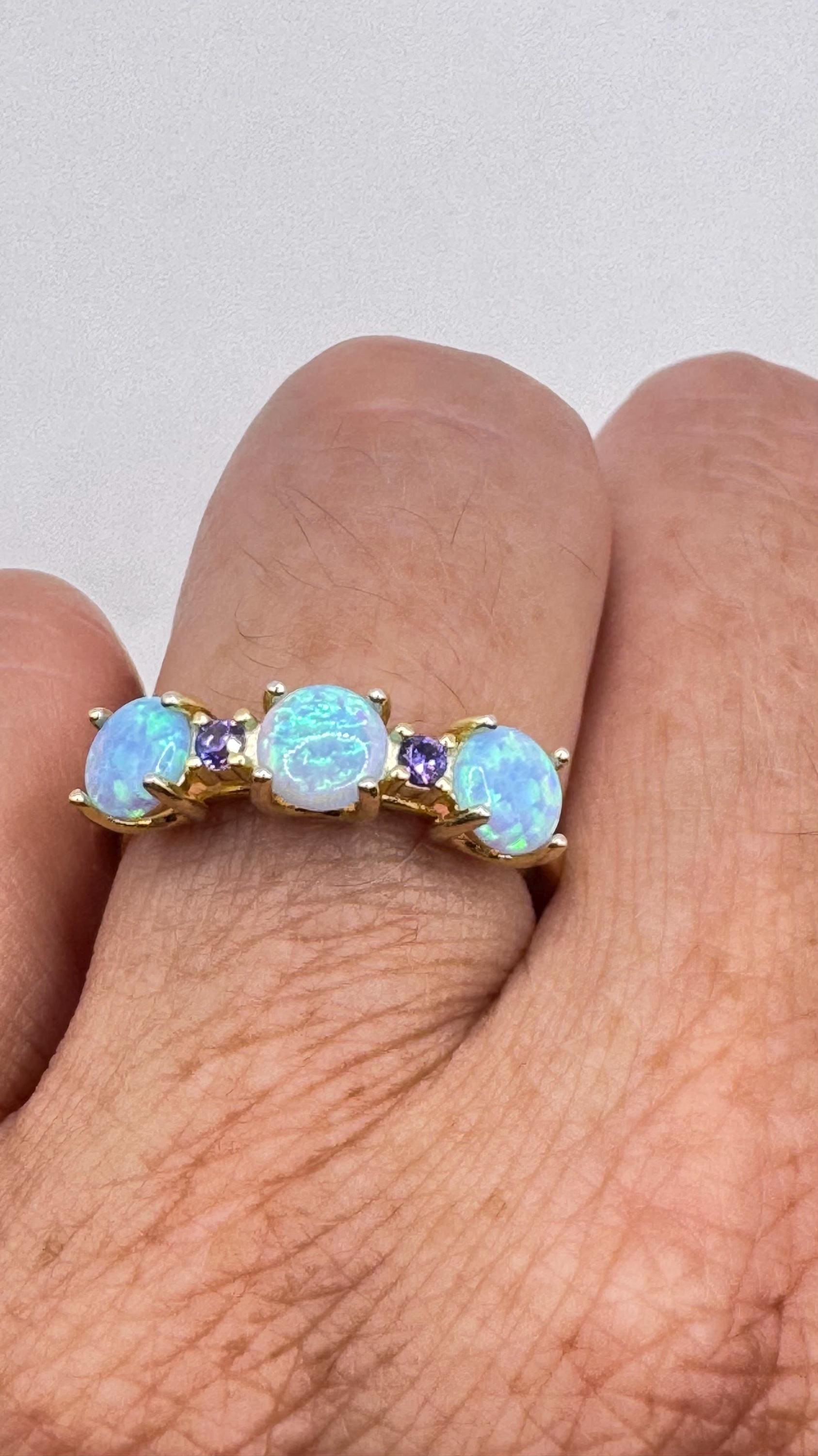 Vintage Fire Opal Green Chrome Diopside Ring Gold 925 Sterling Silver Cocktail Weddng Band Bride Something Blue