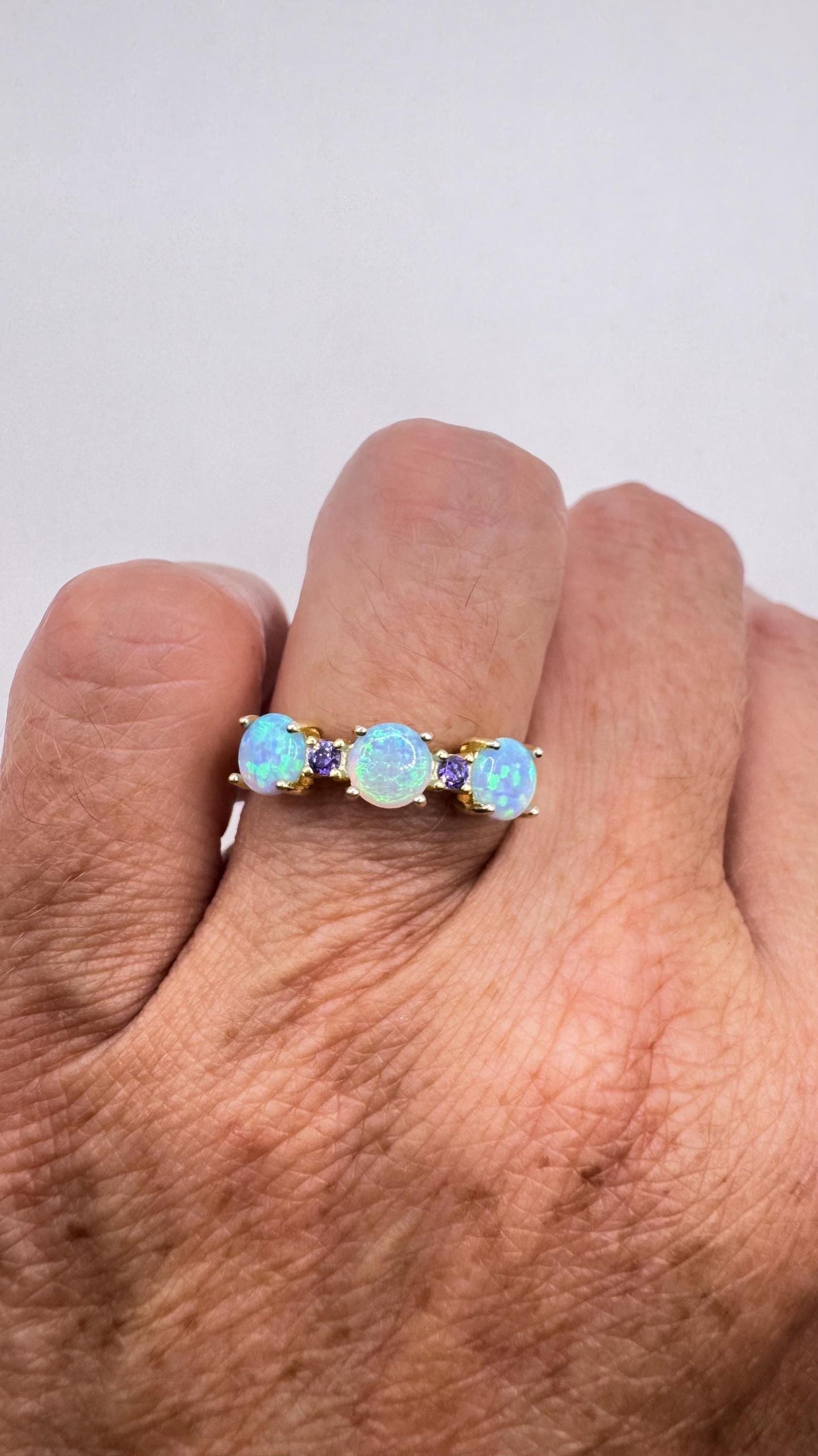 Vintage Fire Opal Green Chrome Diopside Ring Gold 925 Sterling Silver Cocktail Weddng Band Bride Something Blue