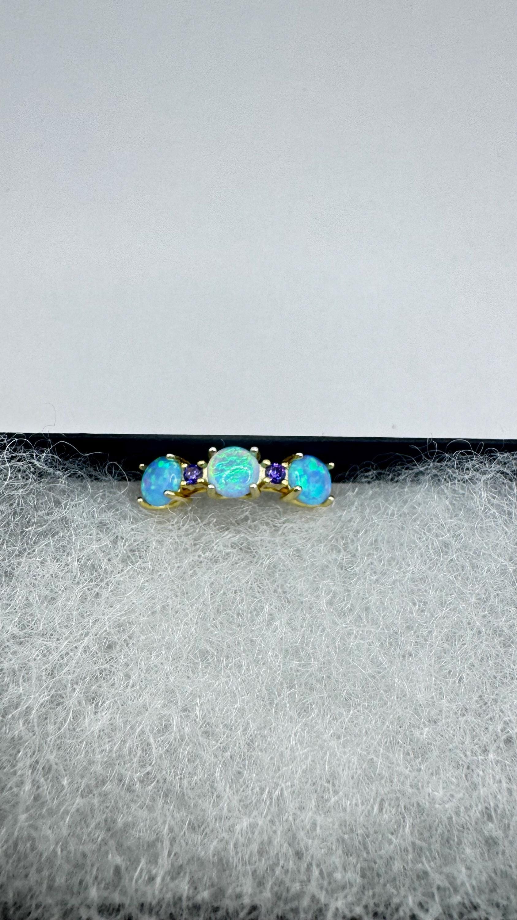 Vintage Fire Opal Green Chrome Diopside Ring Gold 925 Sterling Silver Cocktail Weddng Band Bride Something Blue