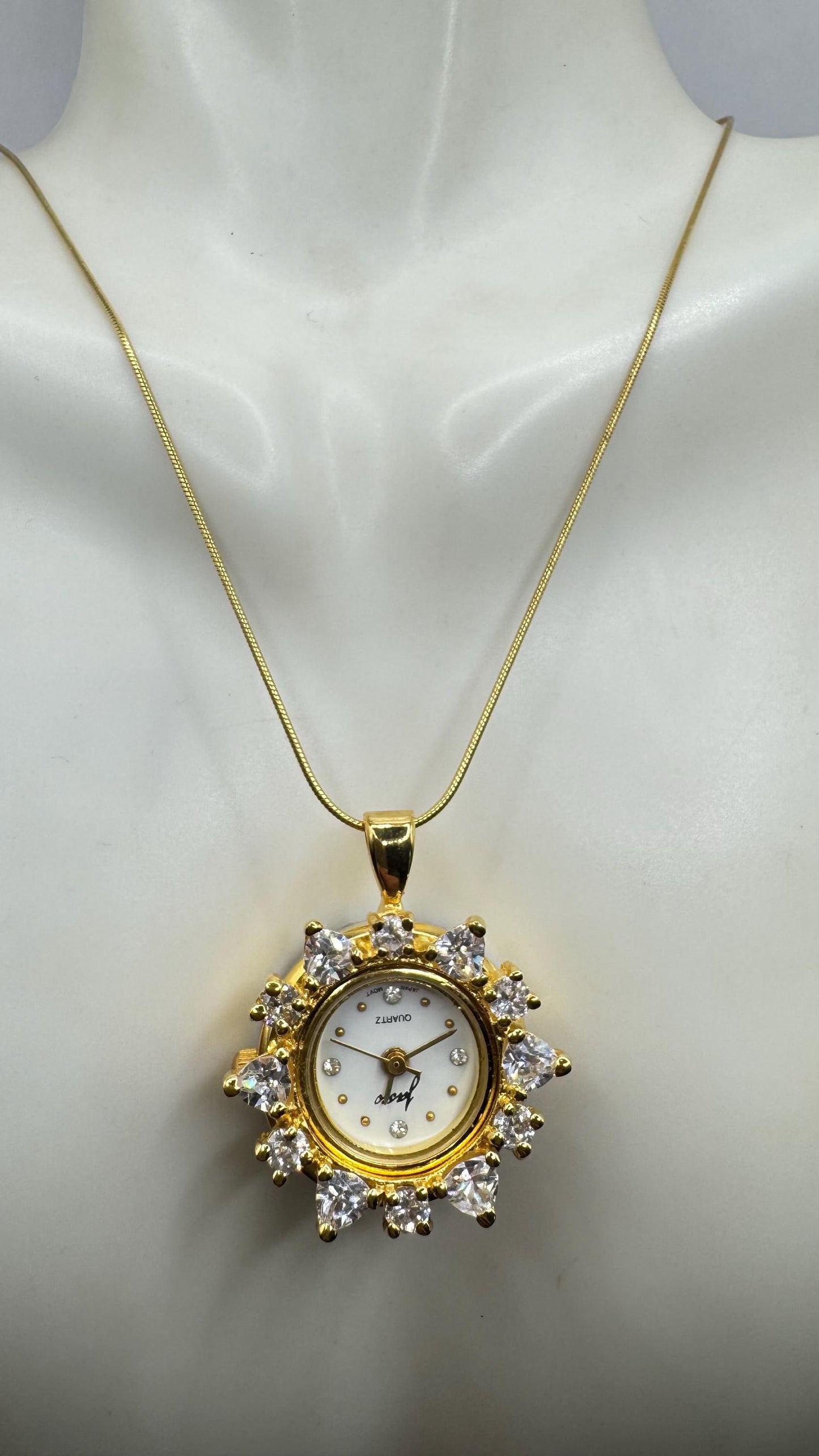 Vintage Watch Necklace 925 Sterling Silver Genuine Gemstone Antique Pendant