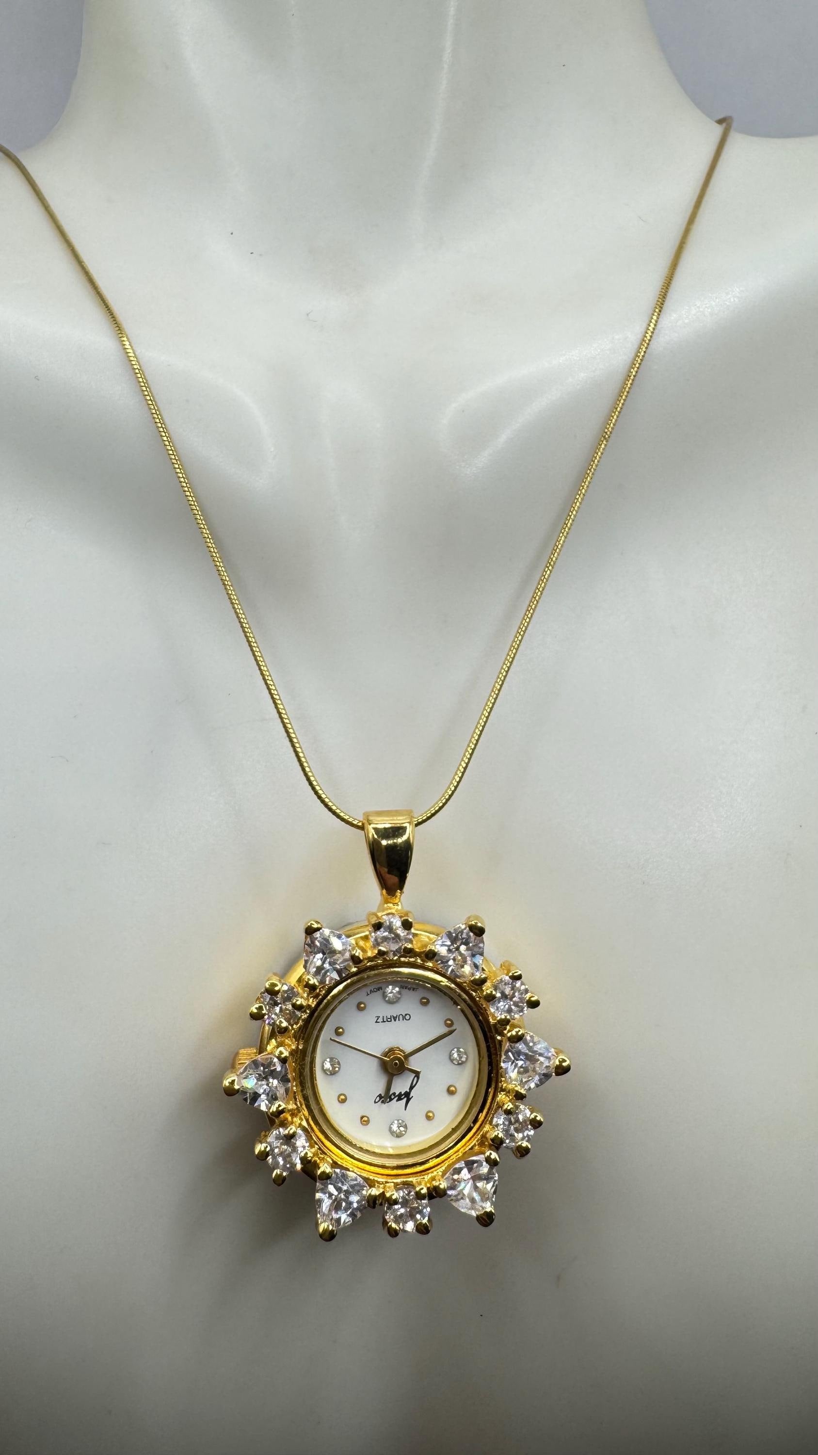 Vintage Watch Necklace 925 Sterling Silver Genuine Gemstone Antique Pendant