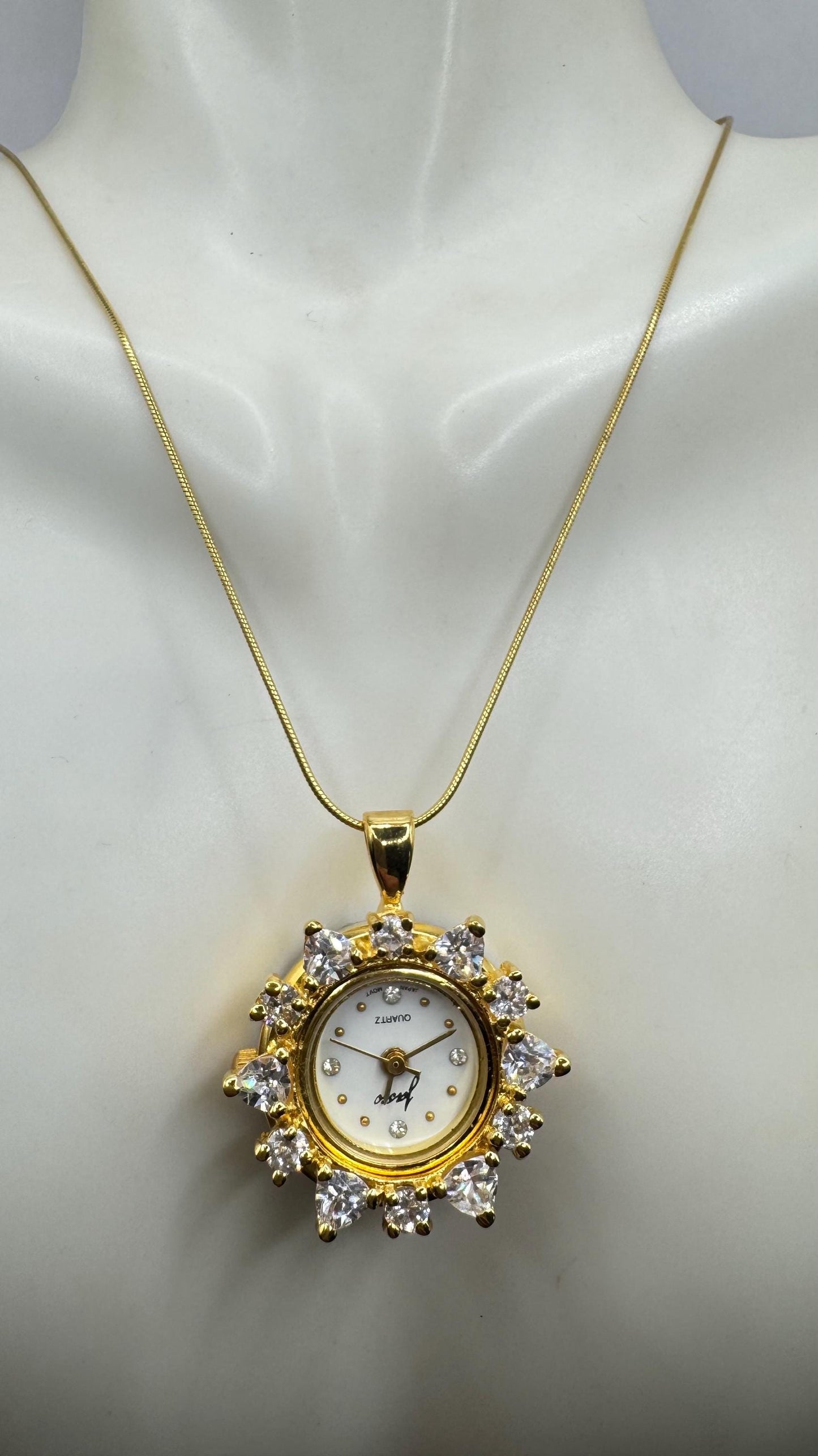 Vintage Watch Necklace 925 Sterling Silver Genuine Gemstone Antique Pendant