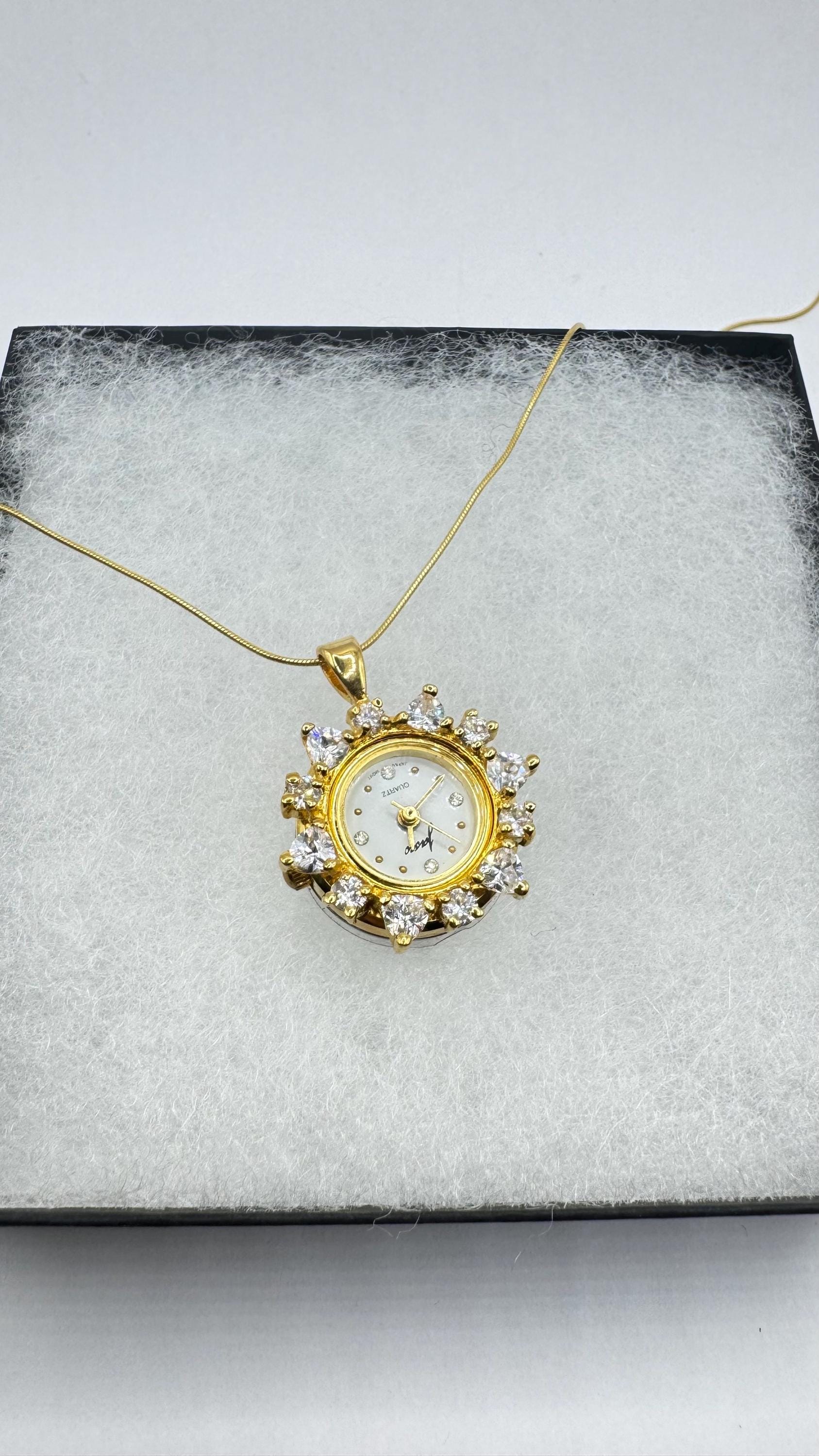 Vintage Watch Necklace 925 Sterling Silver Genuine Gemstone Antique Pendant