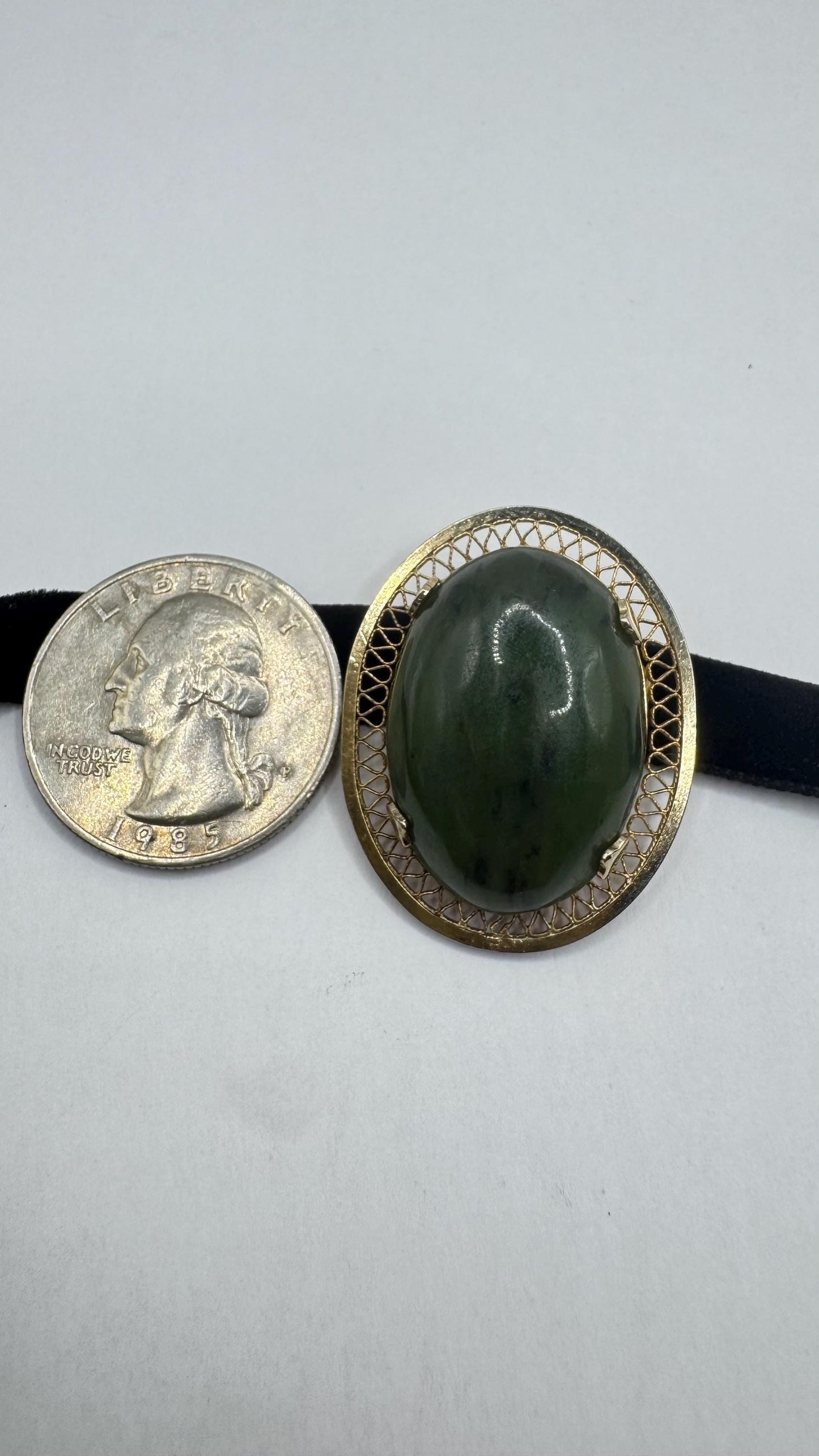 Vintage Green Jade Yellow Gold Filled Brooch Pin