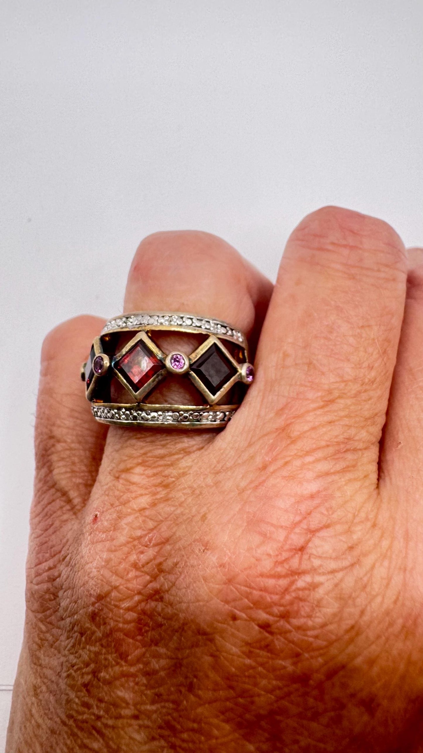 Vintage Handmade Genuine Garnet White Sapphire 925 Sterling Silver Gothic Ring