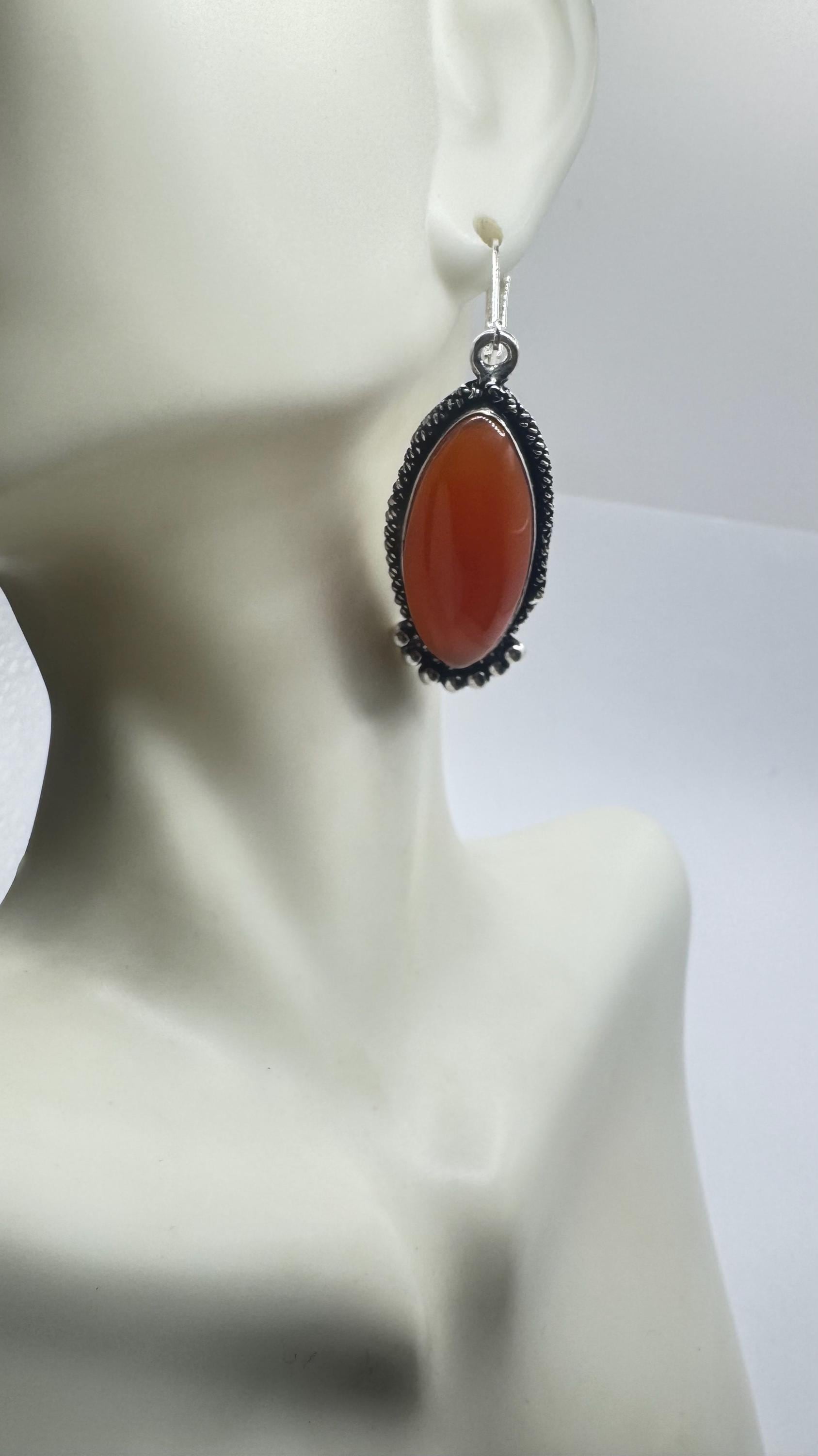 Vintage Genuine are Carnelian 925 Sterling lever backs Silver Filligree Dangle Chandelier Earrings