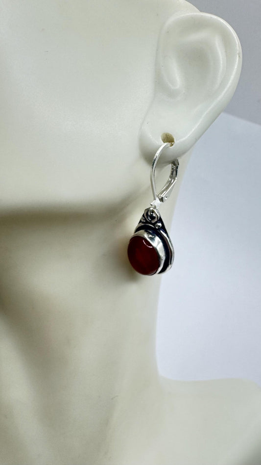Vintage Genuine are Carnelian 925 Sterling lever backs Silver Filligree Dangle Chandelier Earrings