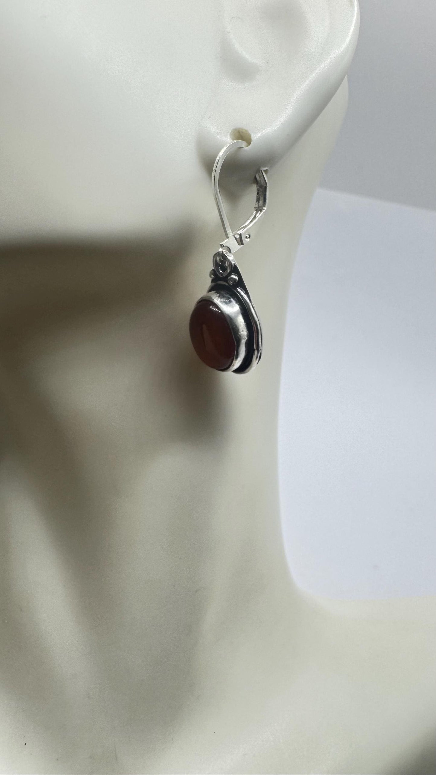 Vintage Genuine are Carnelian 925 Sterling lever backs Silver Filligree Dangle Chandelier Earrings