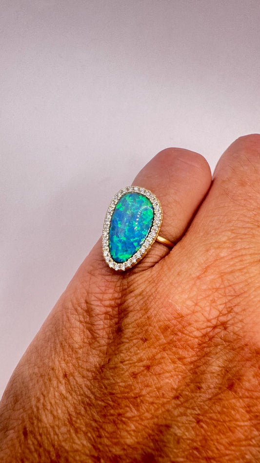Vintage Blue Fire Opal Ring 925 Sterling Silver Rhodium Size 5