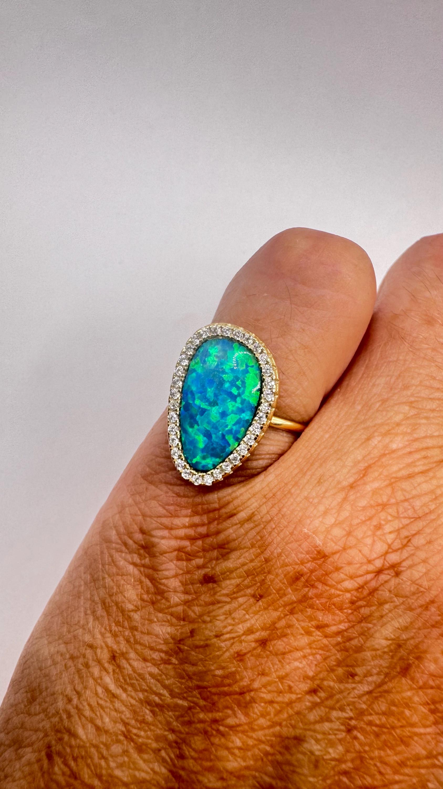 Vintage Blue Fire Opal Ring 925 Sterling Silver Rhodium Size