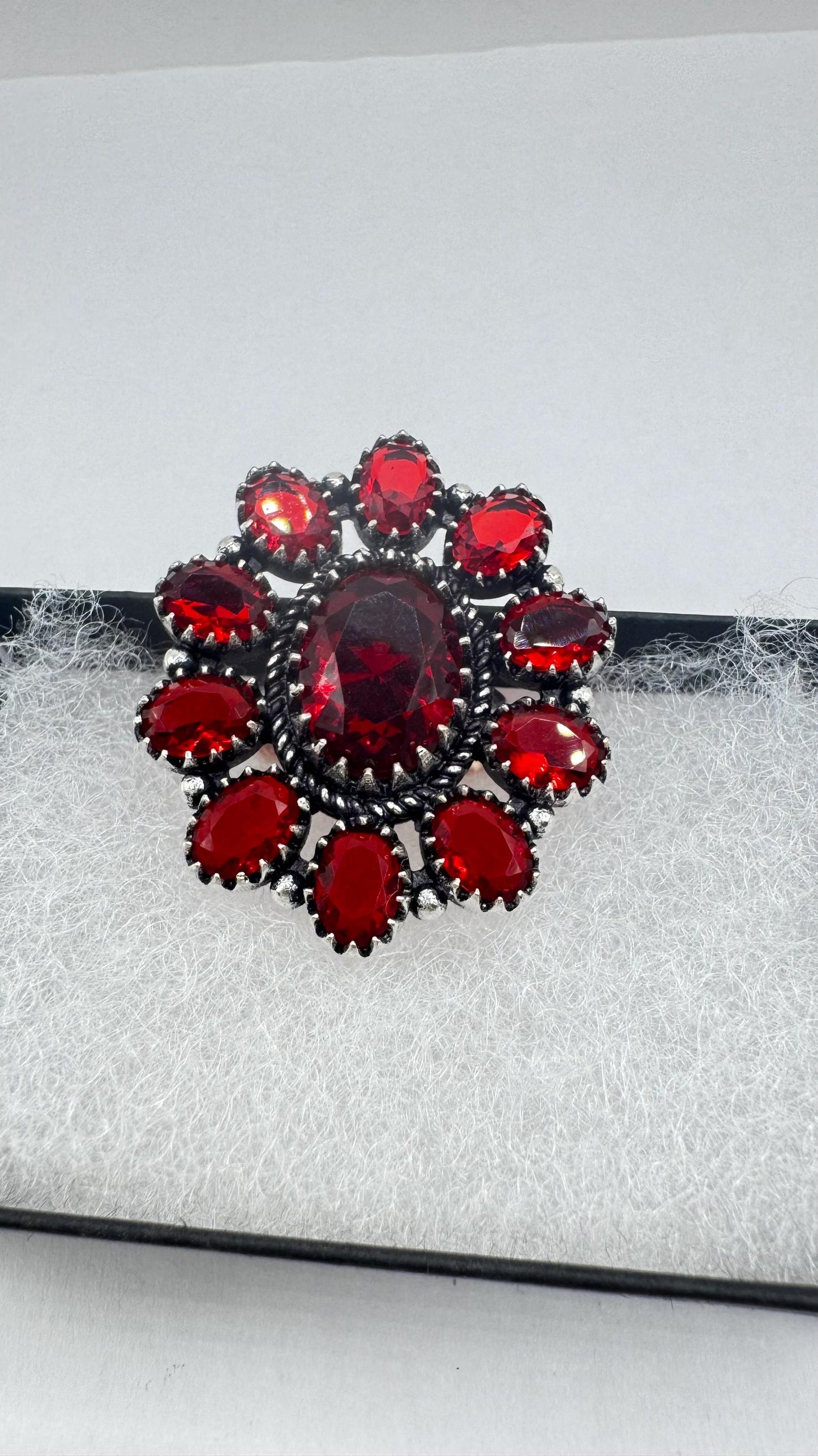 Vintage Ruby red vintage Art Glass Cocktail ring size 6.75