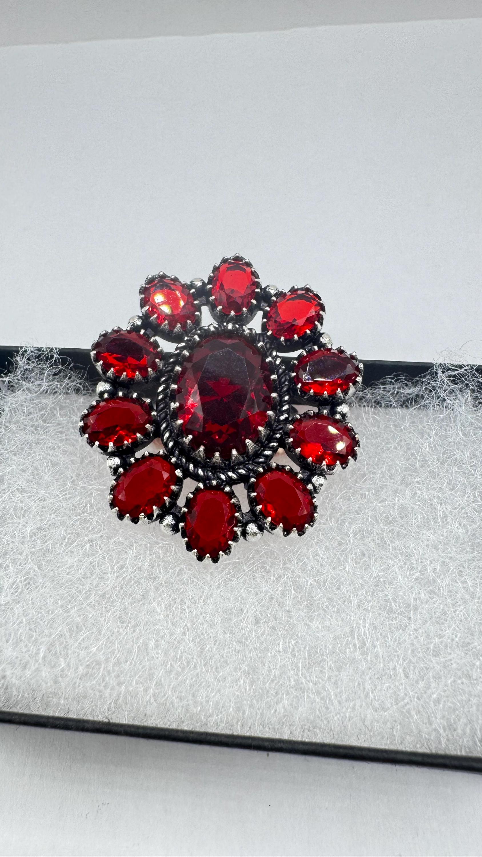 Vintage Ruby red vintage Art Glass Cocktail ring size 6.75