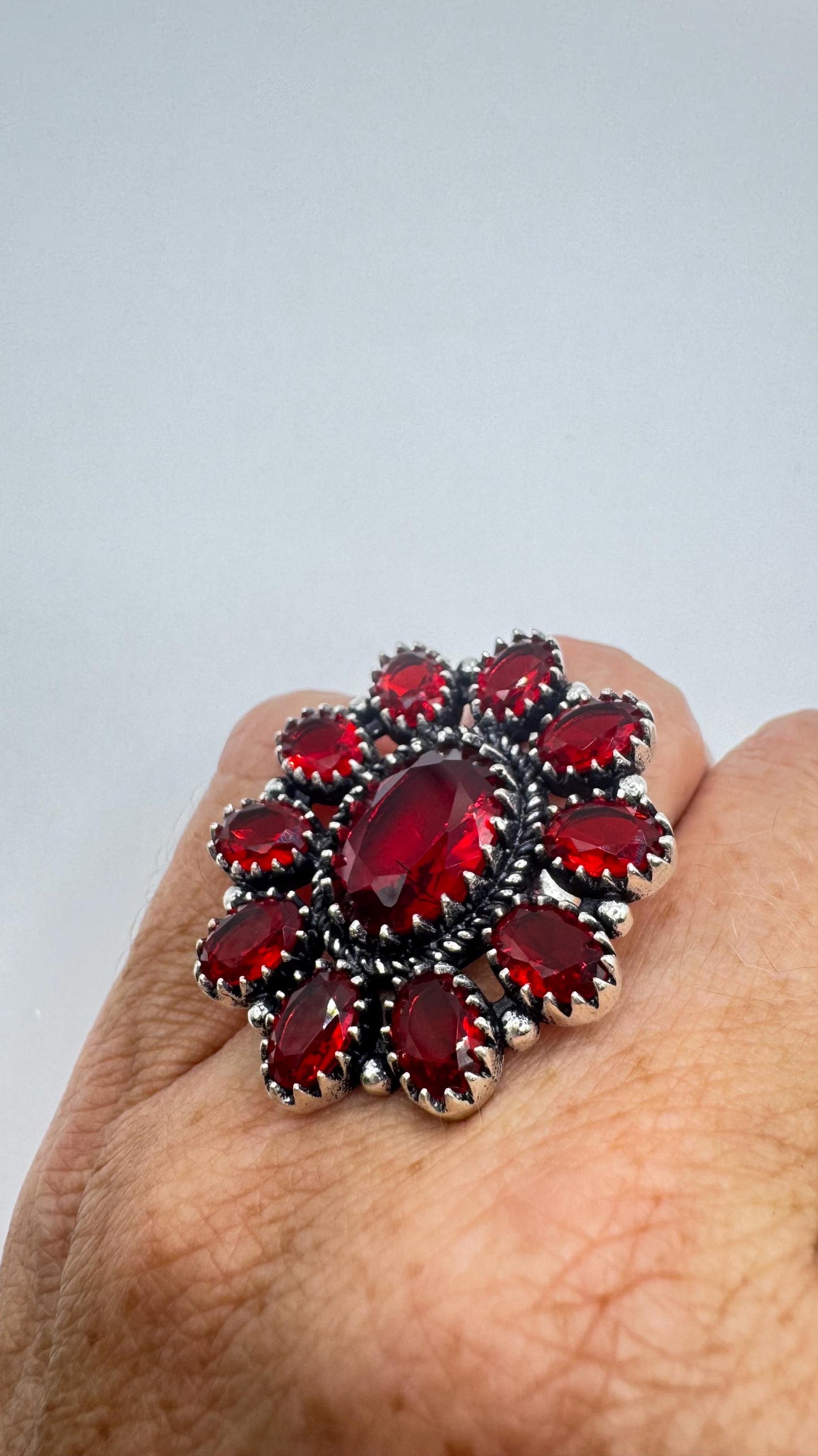 Vintage Ruby red vintage Art Glass Cocktail ring size 6.75